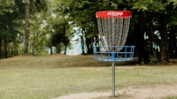 a basketball hoop in a park