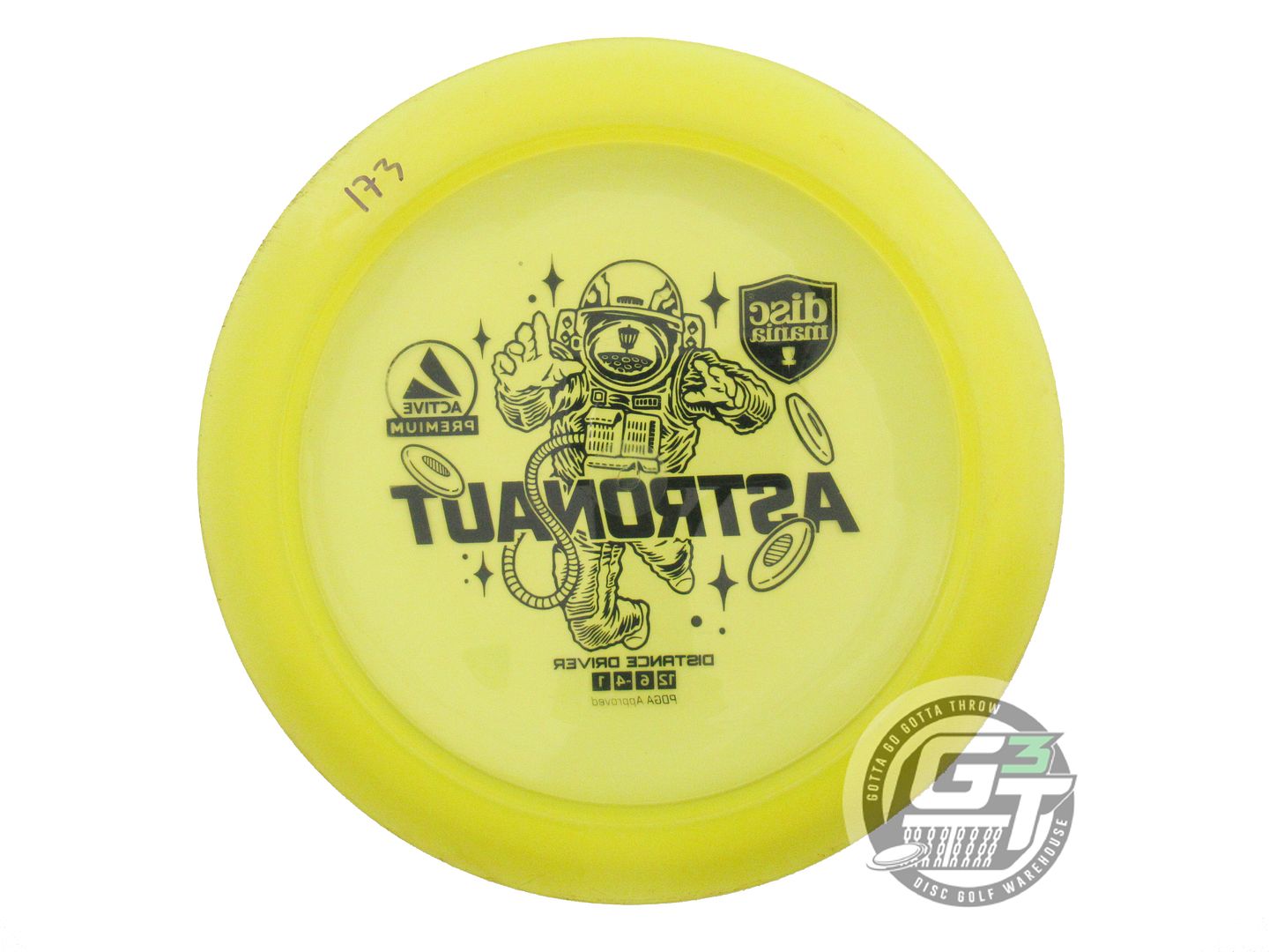 USED DiscMania Active Premium Astronaut 173g Yellow Black Stamp Driver Golf Disc