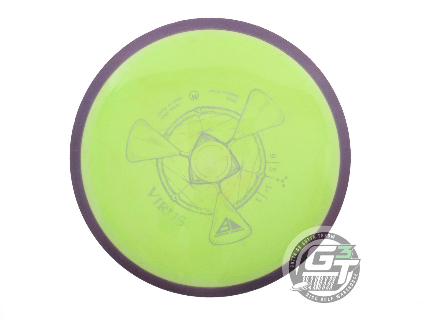 USED Axiom Discs Neutron Virus 175g Yellow Purple Rim Distance Driver Golf Disc