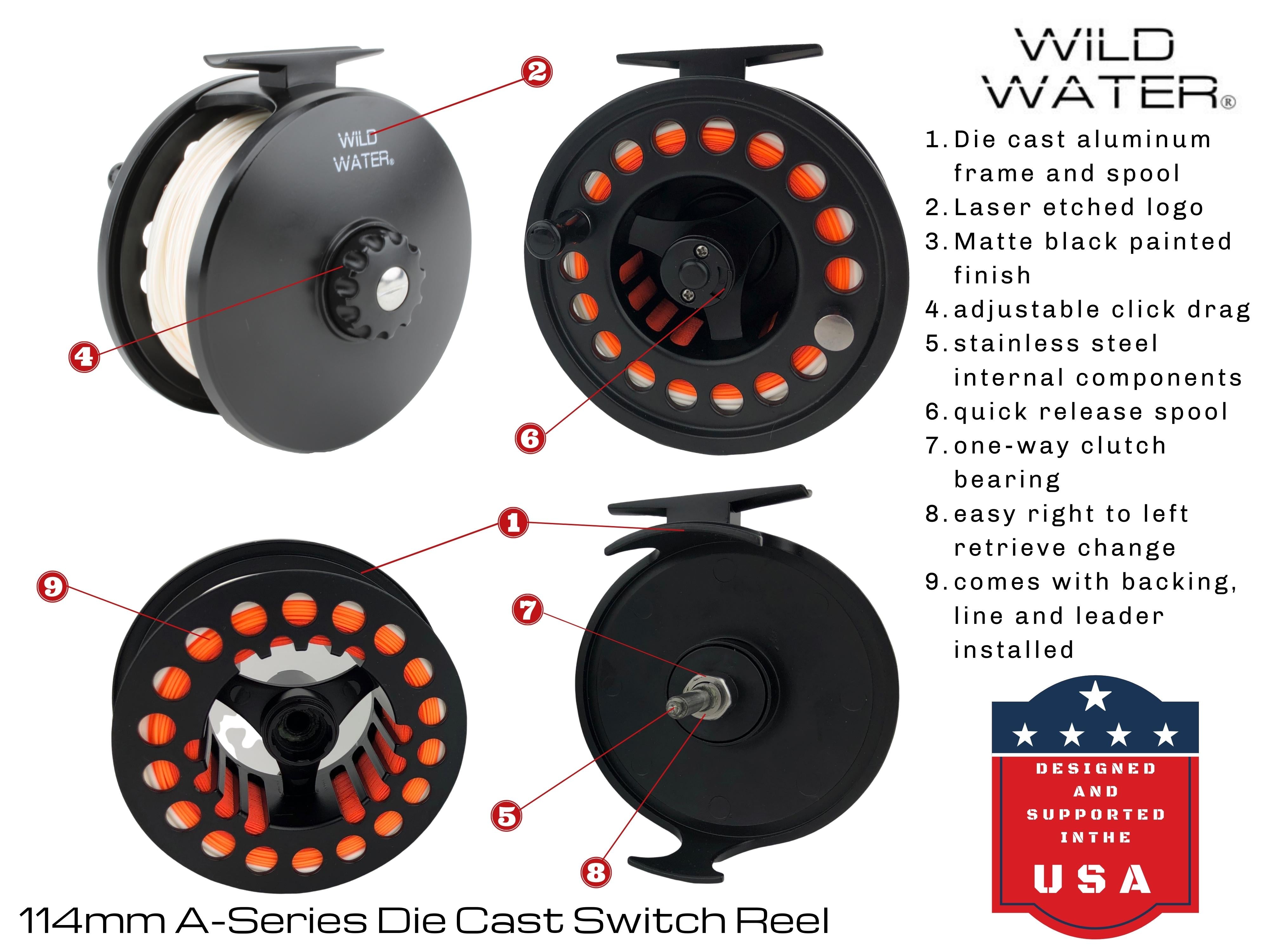 Wild Water Die Cast 114mm Fly Reel for Spey, Switch or Saltwater, 400 grain line