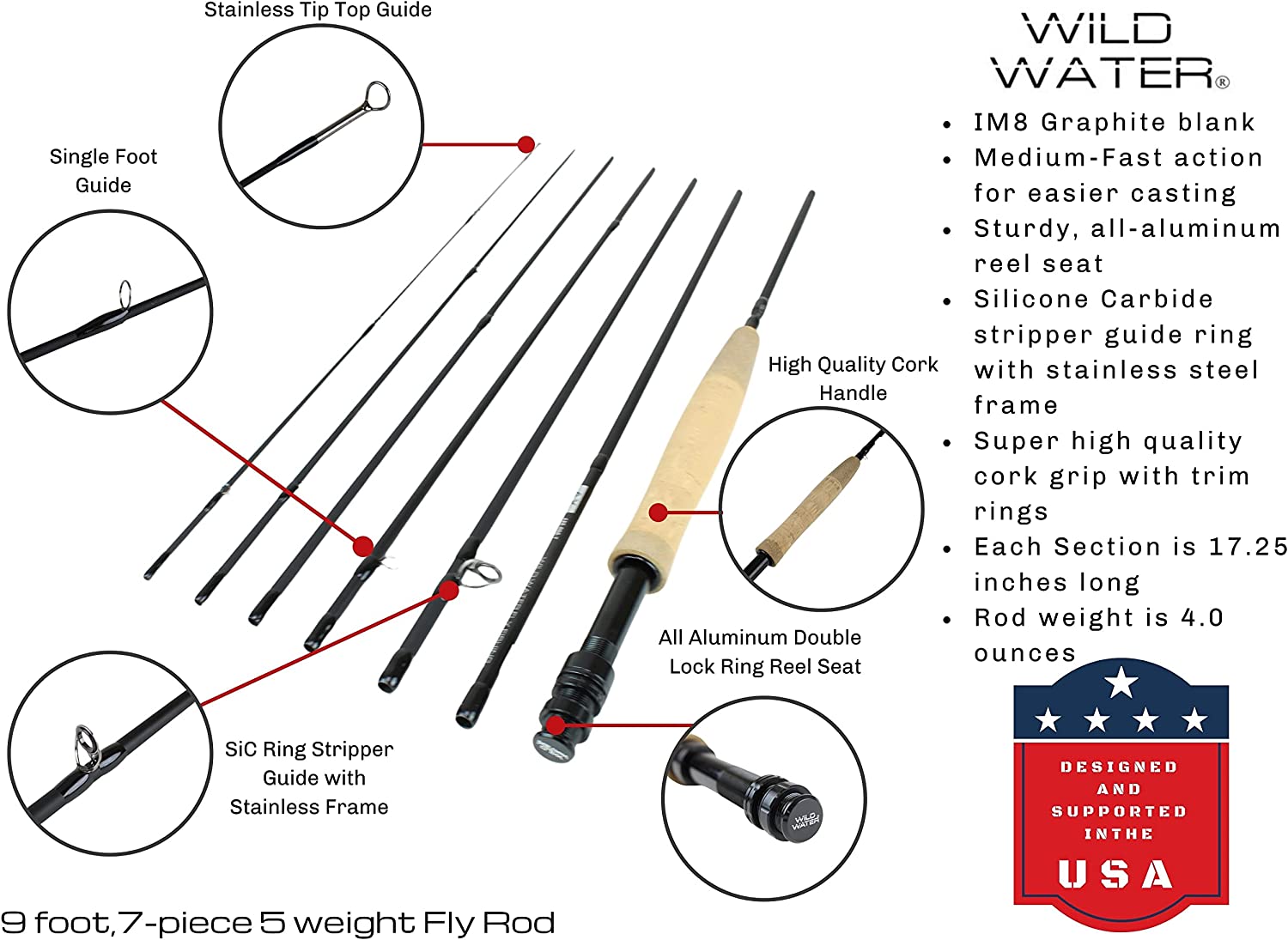 Wild Water Standard Fly Fishing Kit, 9 ft 5 wt 7 Piece Rod