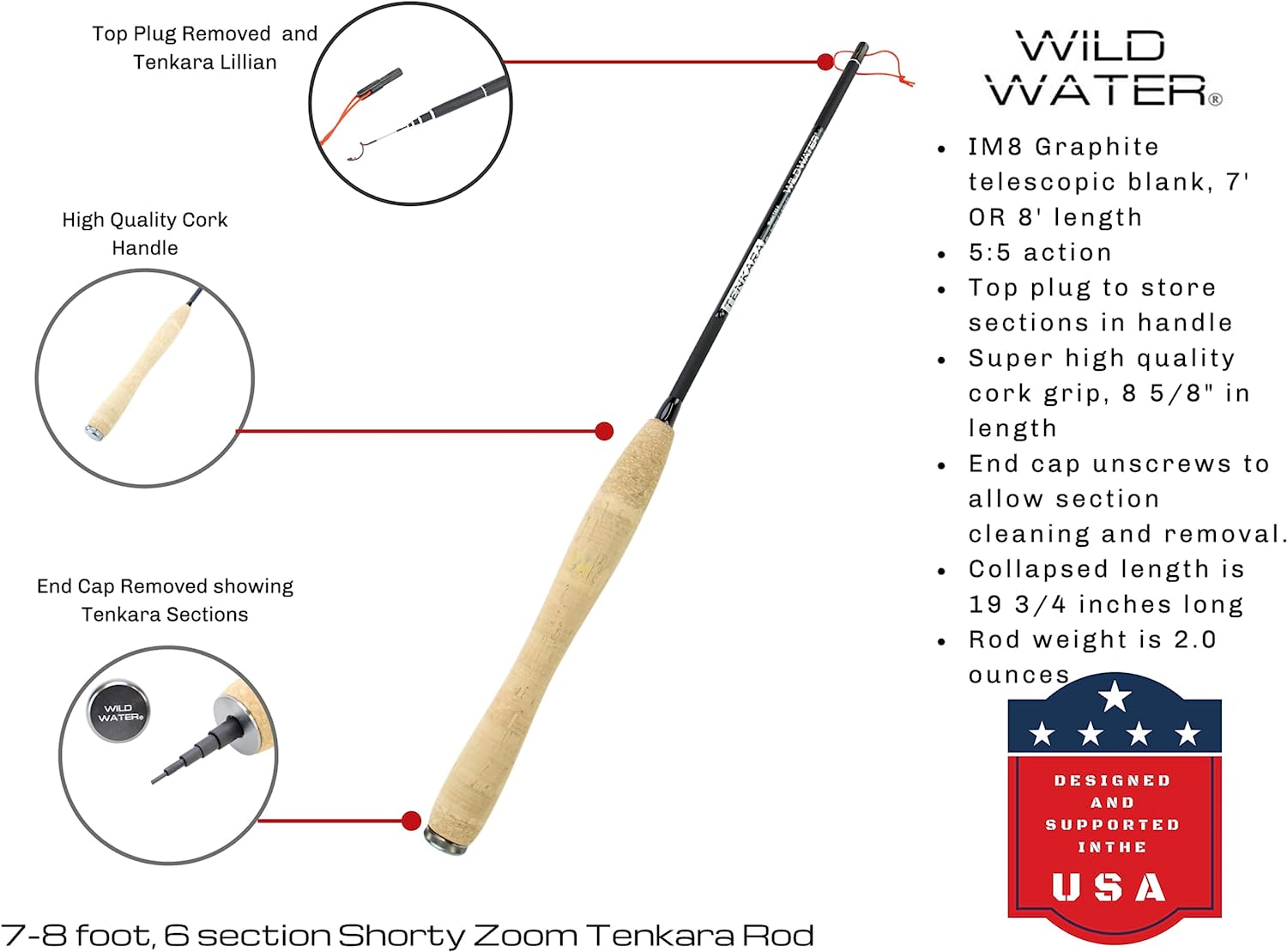 Wild Water Tenkara Zoom Fly Fishing Kit 7-8 ft Shorty Rod