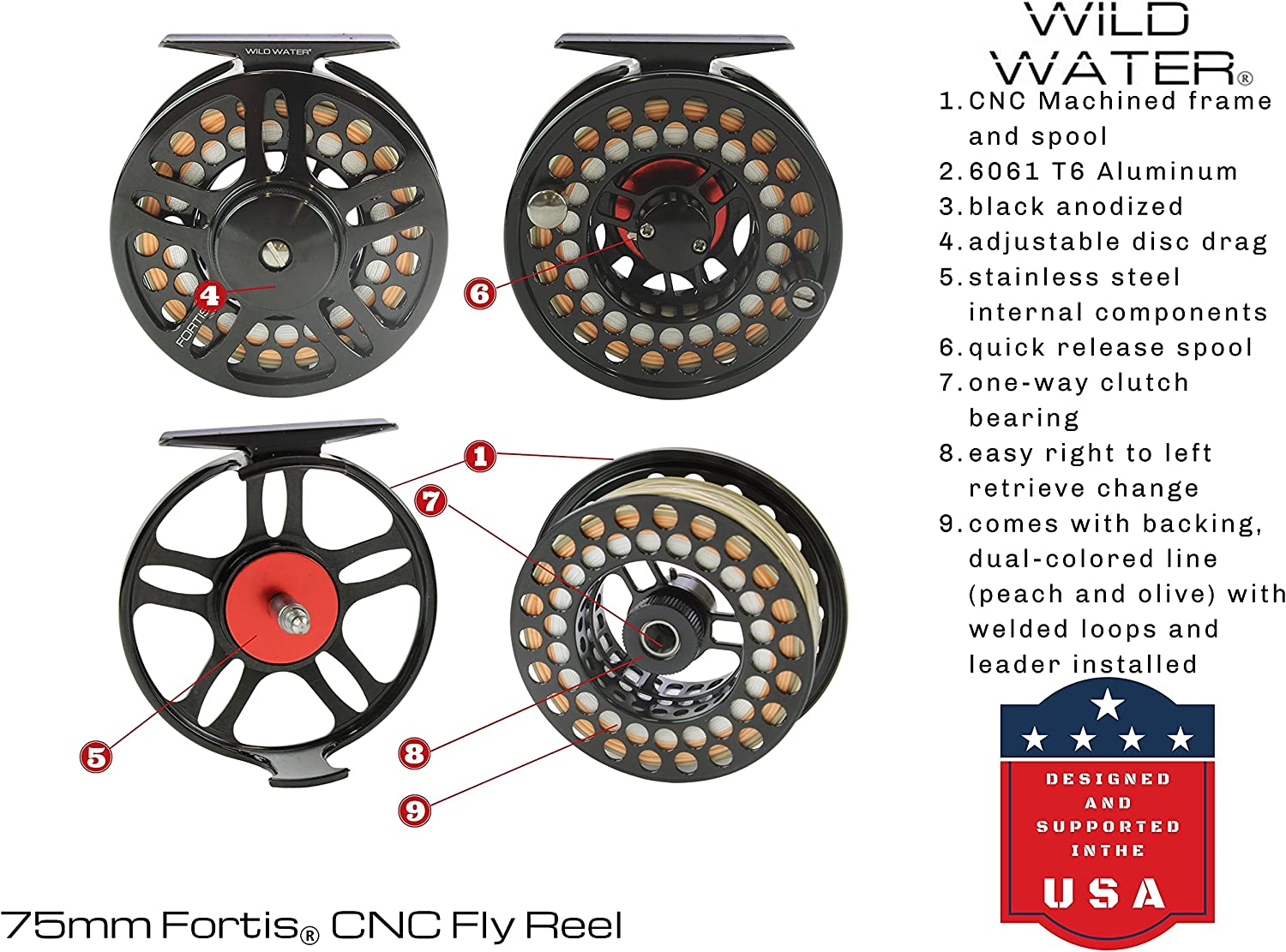 Wild Water CNC Fly Reel Fly Fishing Combo, 9ft 3/4 wt