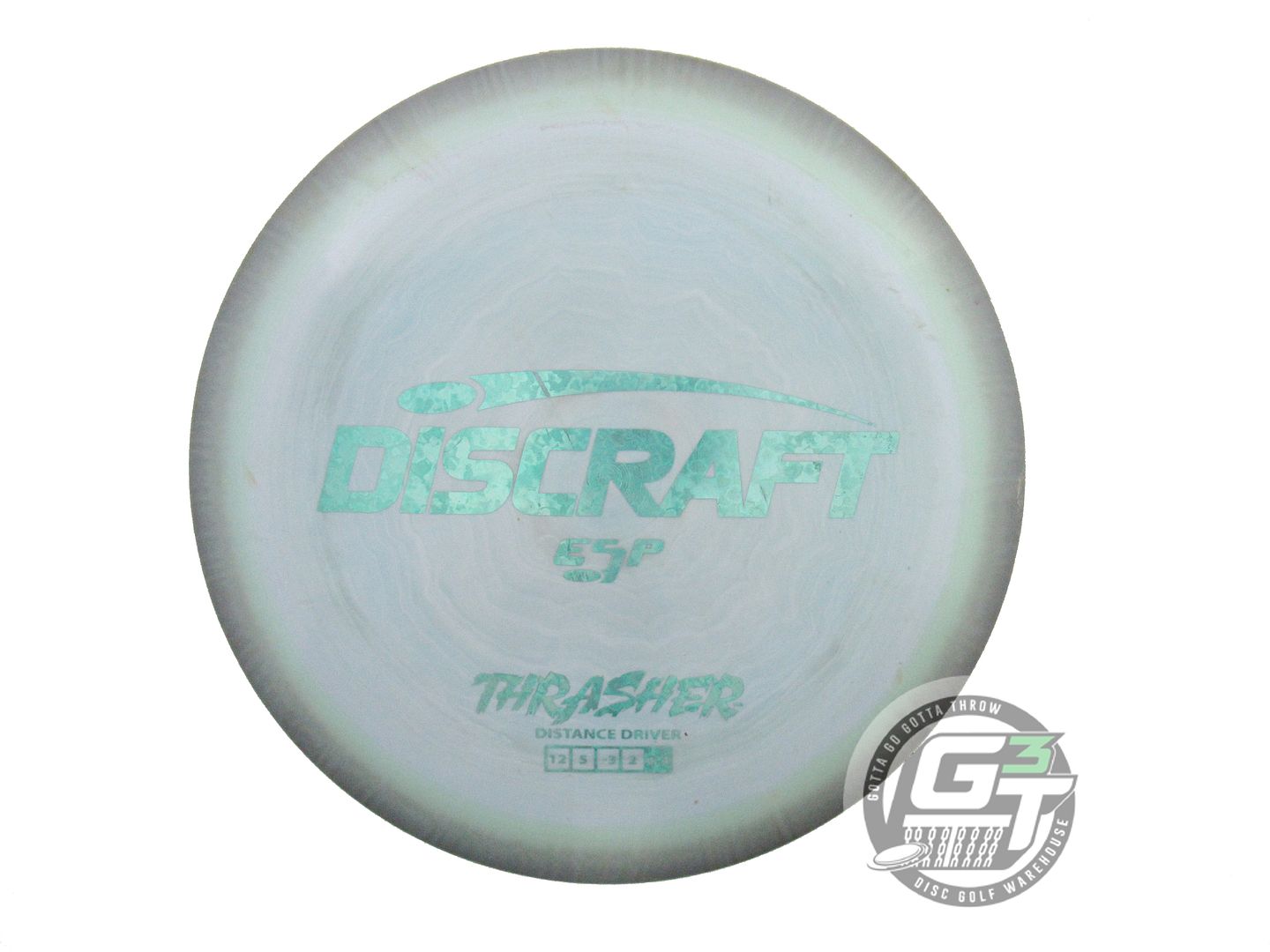 USED Discraft ESP Thrasher 173g Gray-Sky Blue Teal Heart Foil Driver Golf Disc