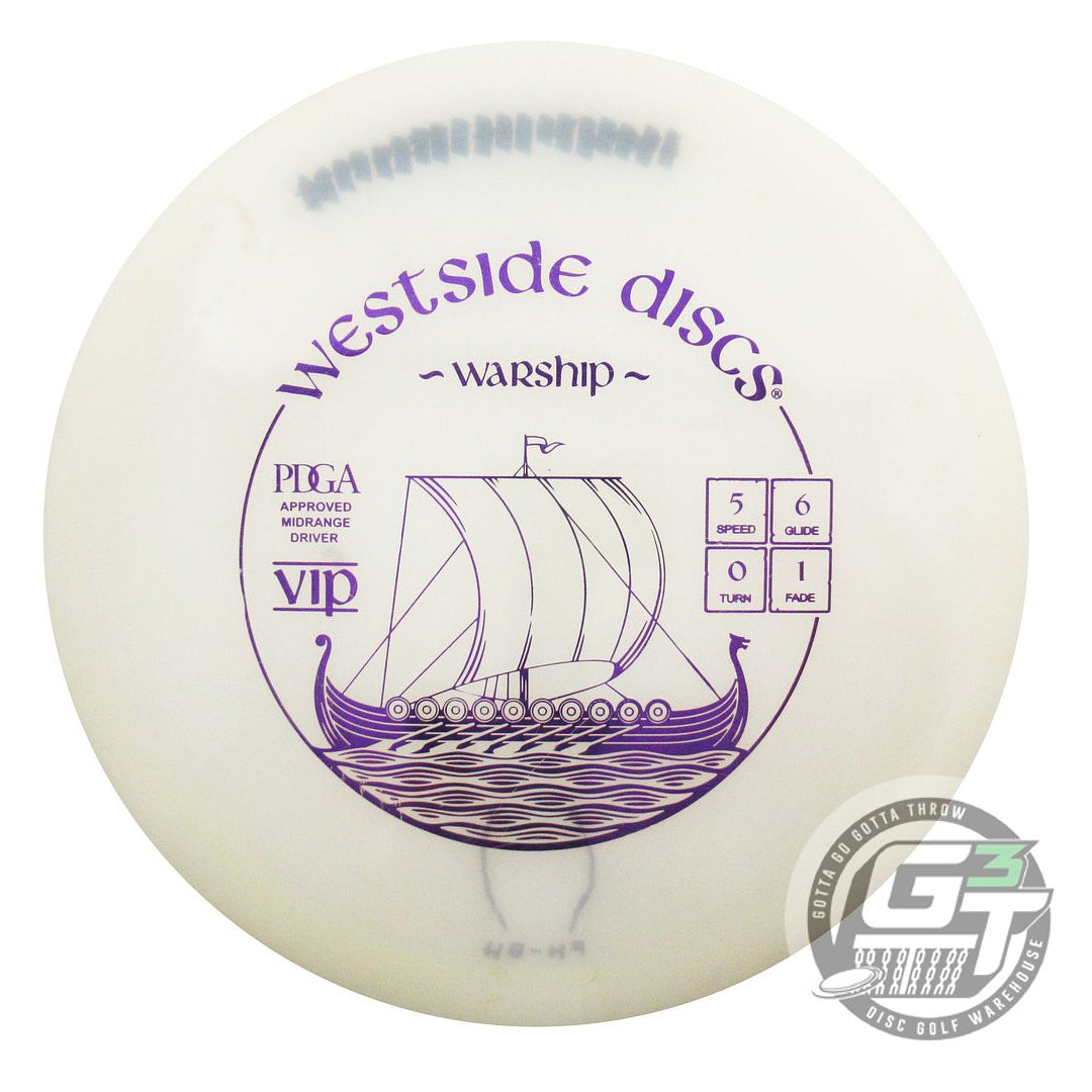 USED Westside Discs VIP Warship 168g White Purple Foil Midrange Golf Disc