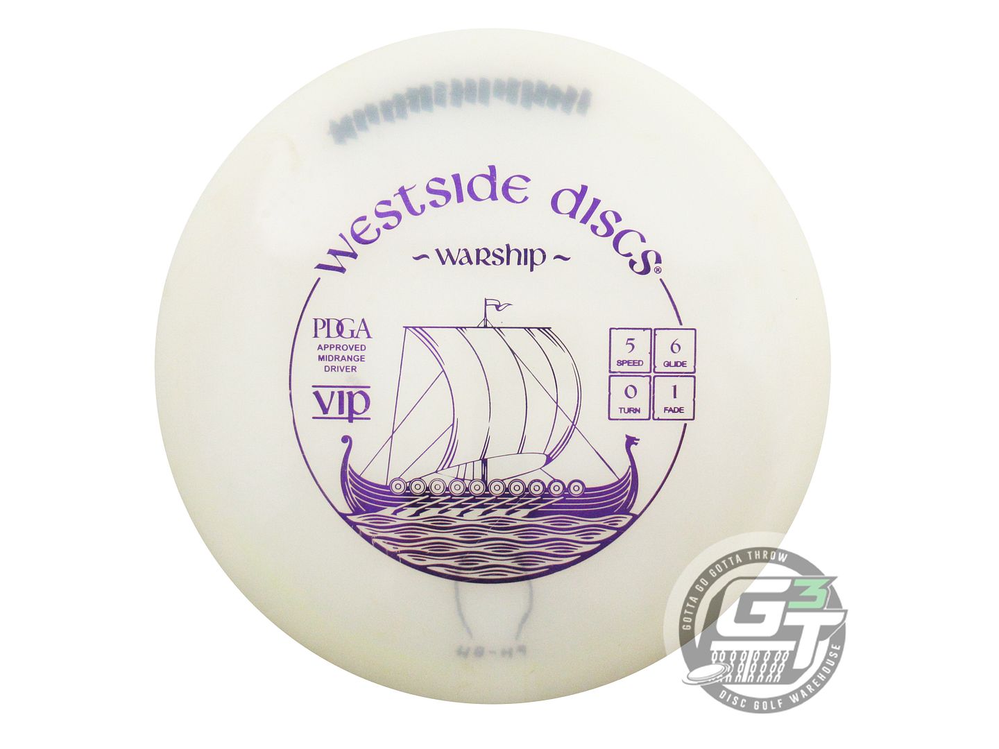 USED Westside Discs VIP Warship 168g White Purple Foil Midrange Golf Disc