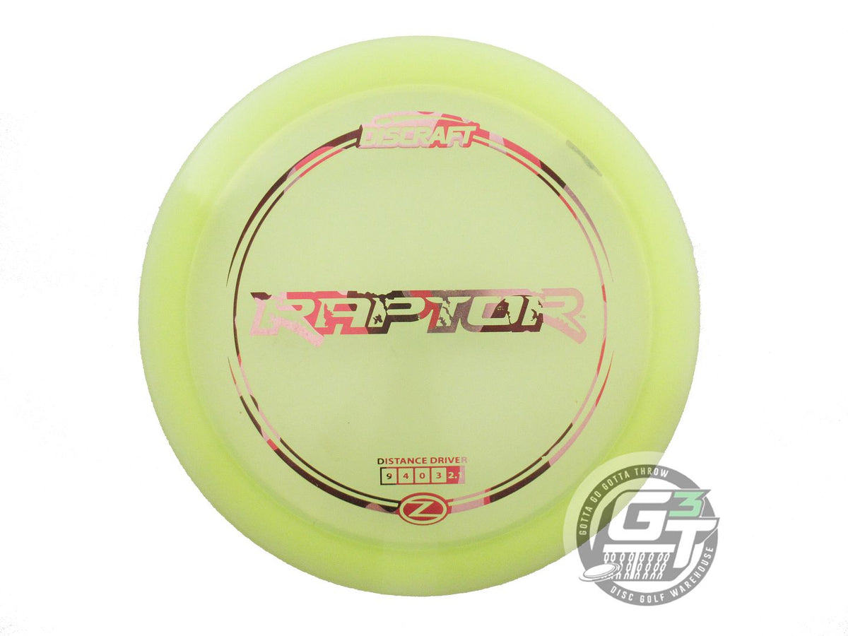 USED Discraft Z Raptor 175g Yellow Pink Camo Foil Distance Driver Golf Disc