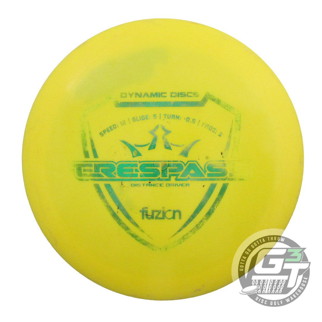 USED Dynamic Discs Fuzion Trespass 171g Yellow Green Foil Distance Driver Disc