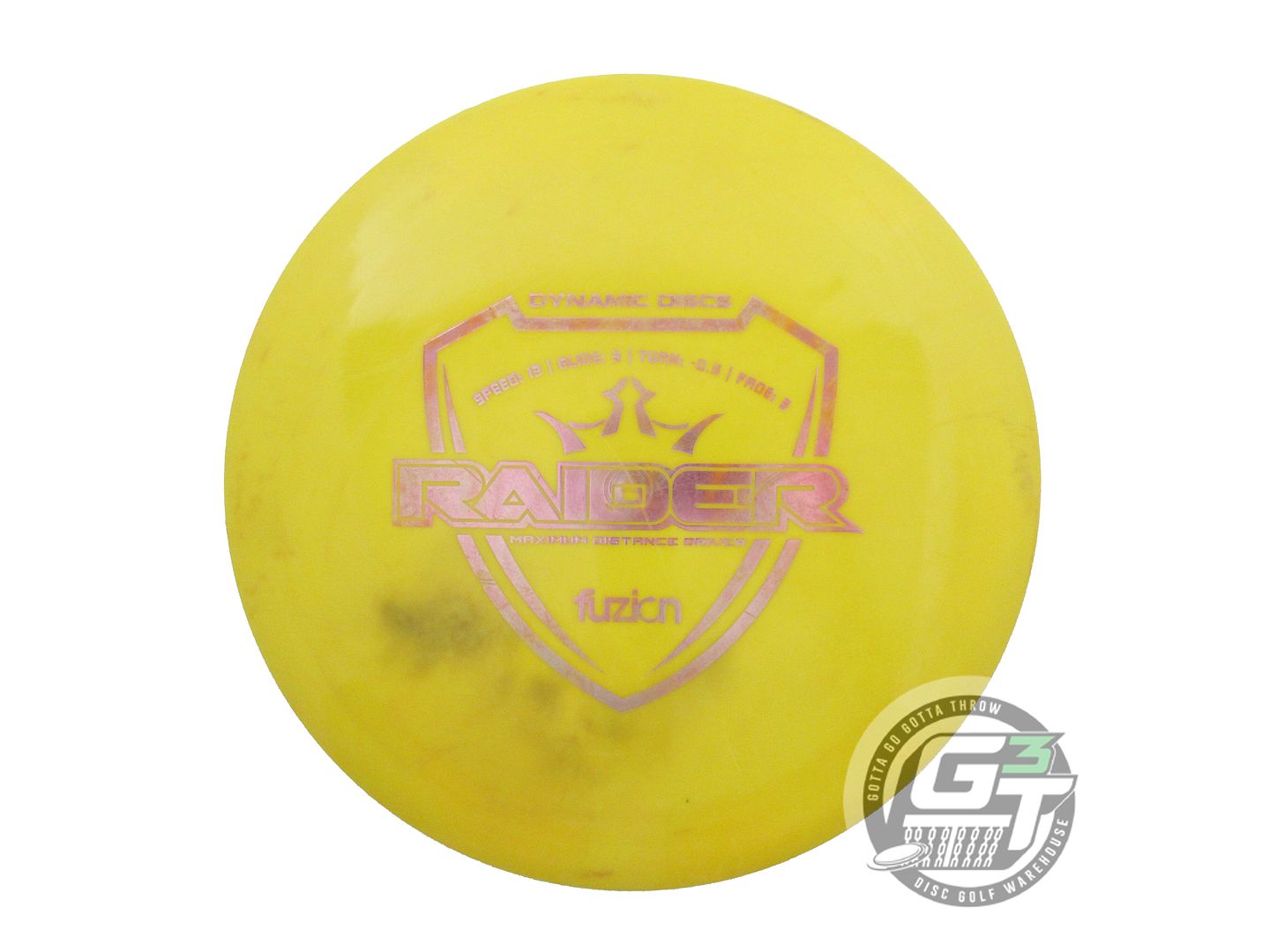 USED Dynamic Discs Fuzion Raider 176g Yellow Pink Foil Distance Driver Golf Disc