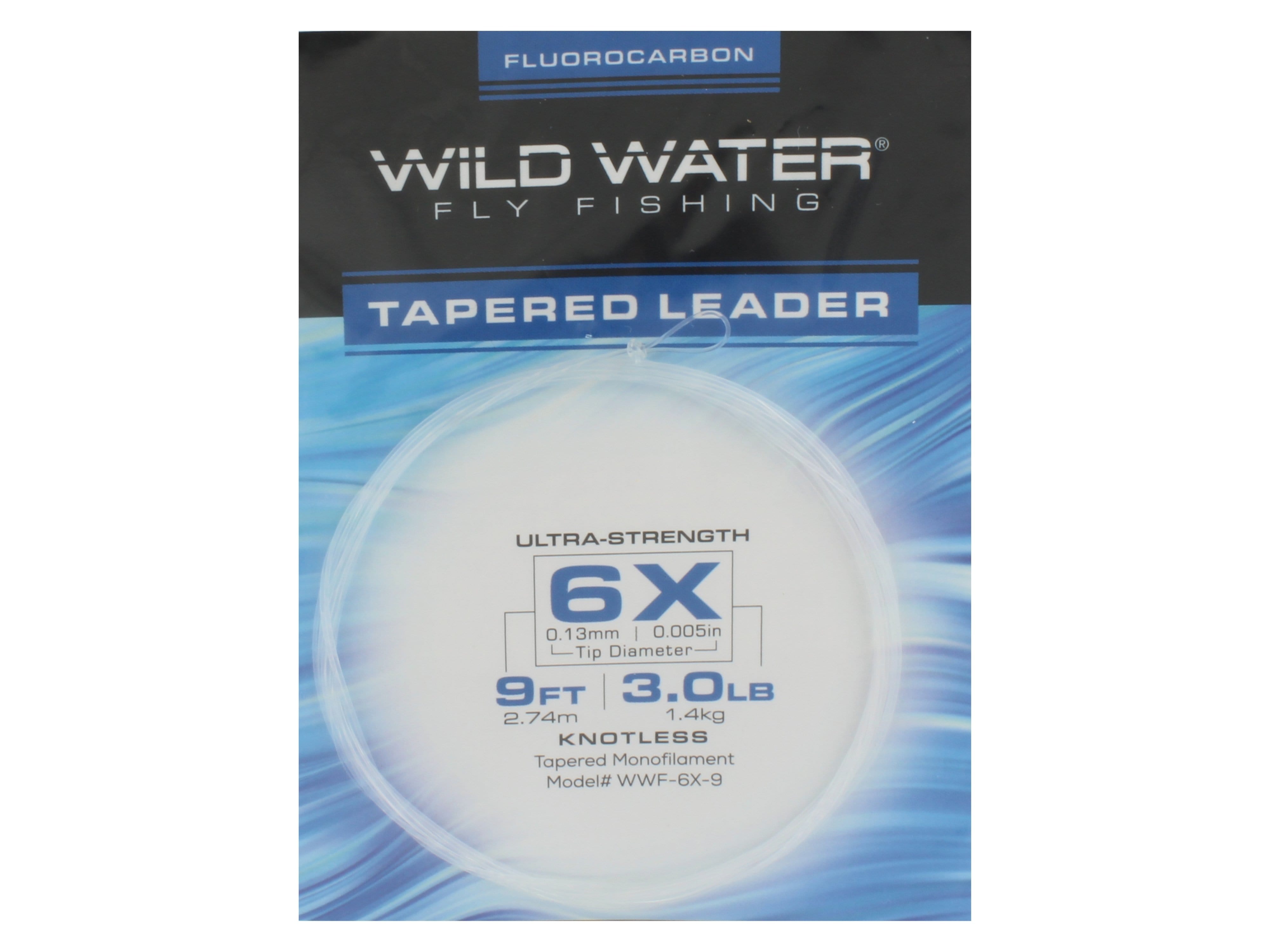 Wild Water Fly Fishing Fluorocarbon Leader 6X, 9', 3 Pack