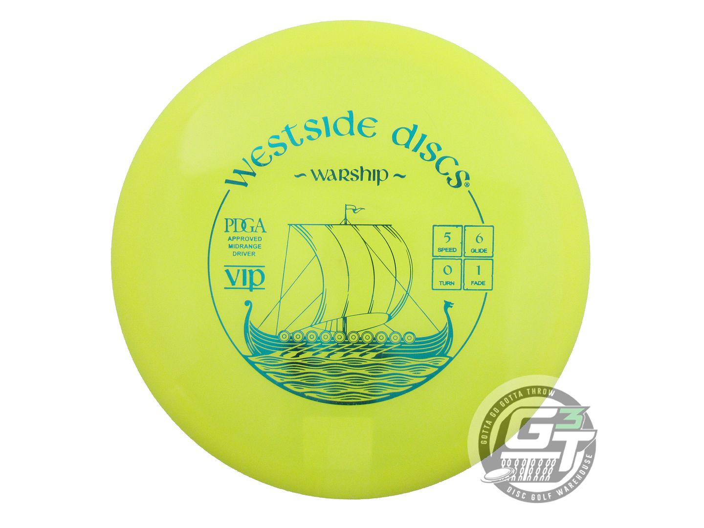USED Westside Discs VIP Warship 170g Yellow Teal Foil Midrange Golf Disc