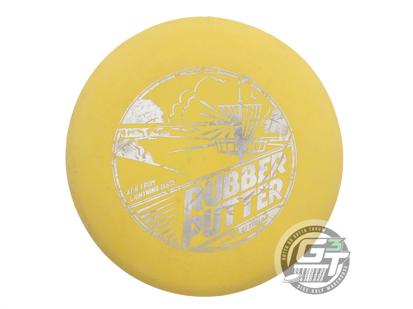 USED Lightning SureGrip Rubber Putter 174g Yellow Silver Foil Putter Golf Disc
