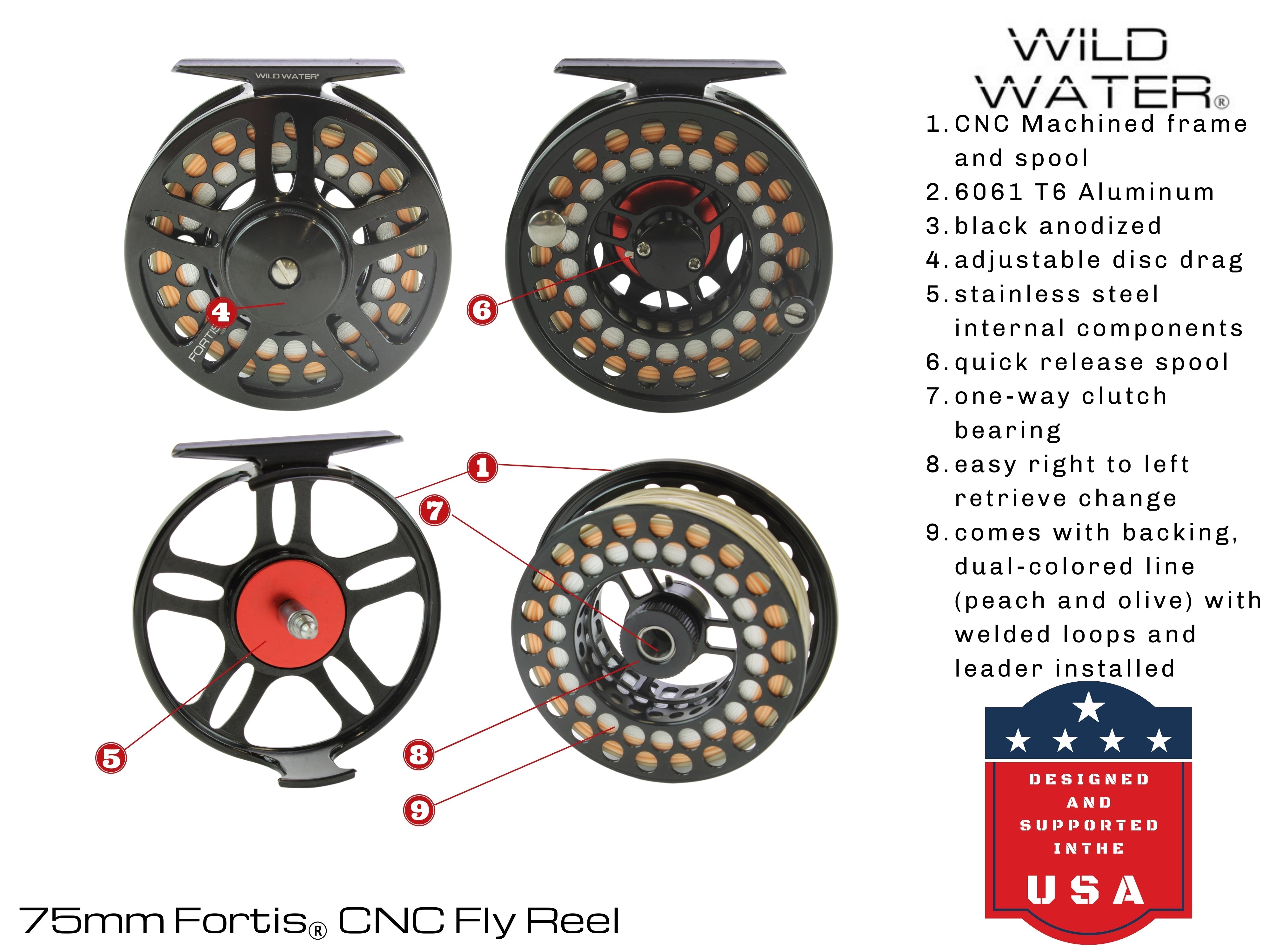Wild Water FORTIS CNC Machined Aluminum 3/4 Weight Fly Fishing Reel