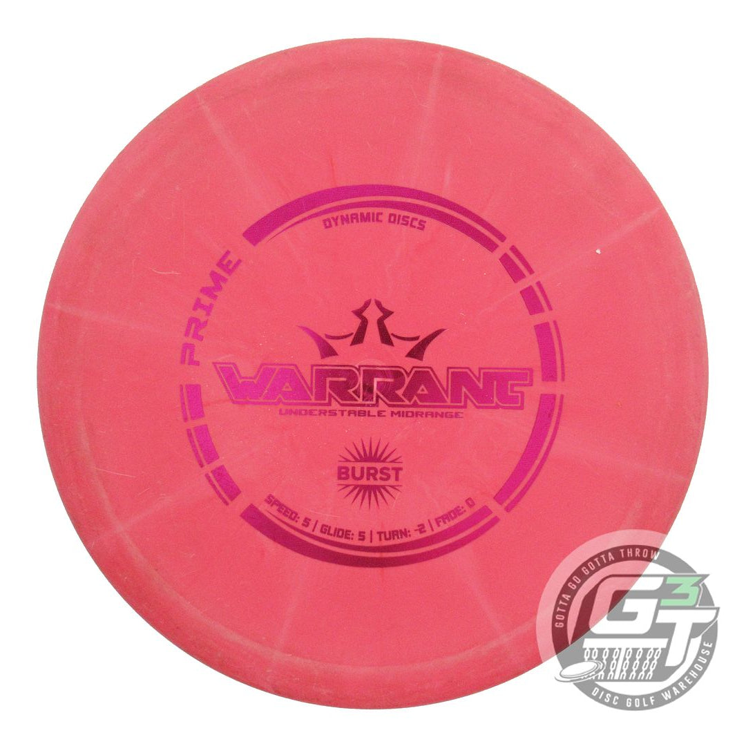 USED Dynamic Discs Prime Burst Warrant 178g Red Magenta Foil Midrange Golf Disc