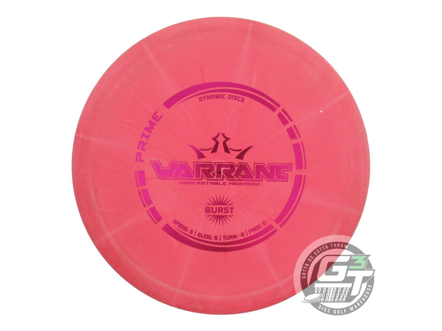 USED Dynamic Discs Prime Burst Warrant 178g Red Magenta Foil Midrange Golf Disc