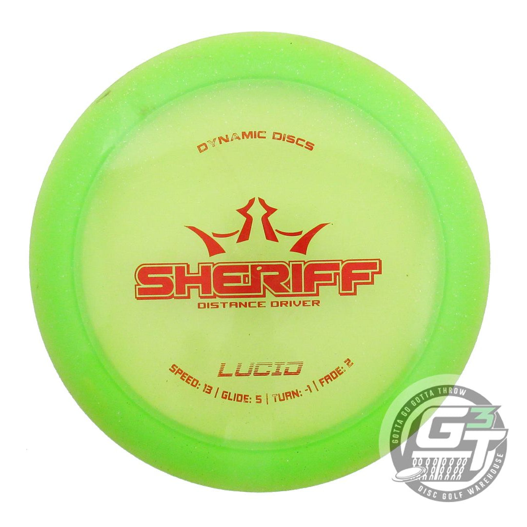 USED Dynamic Discs Lucid Sheriff 173g Lime Red Foil Distance Driver Golf Disc