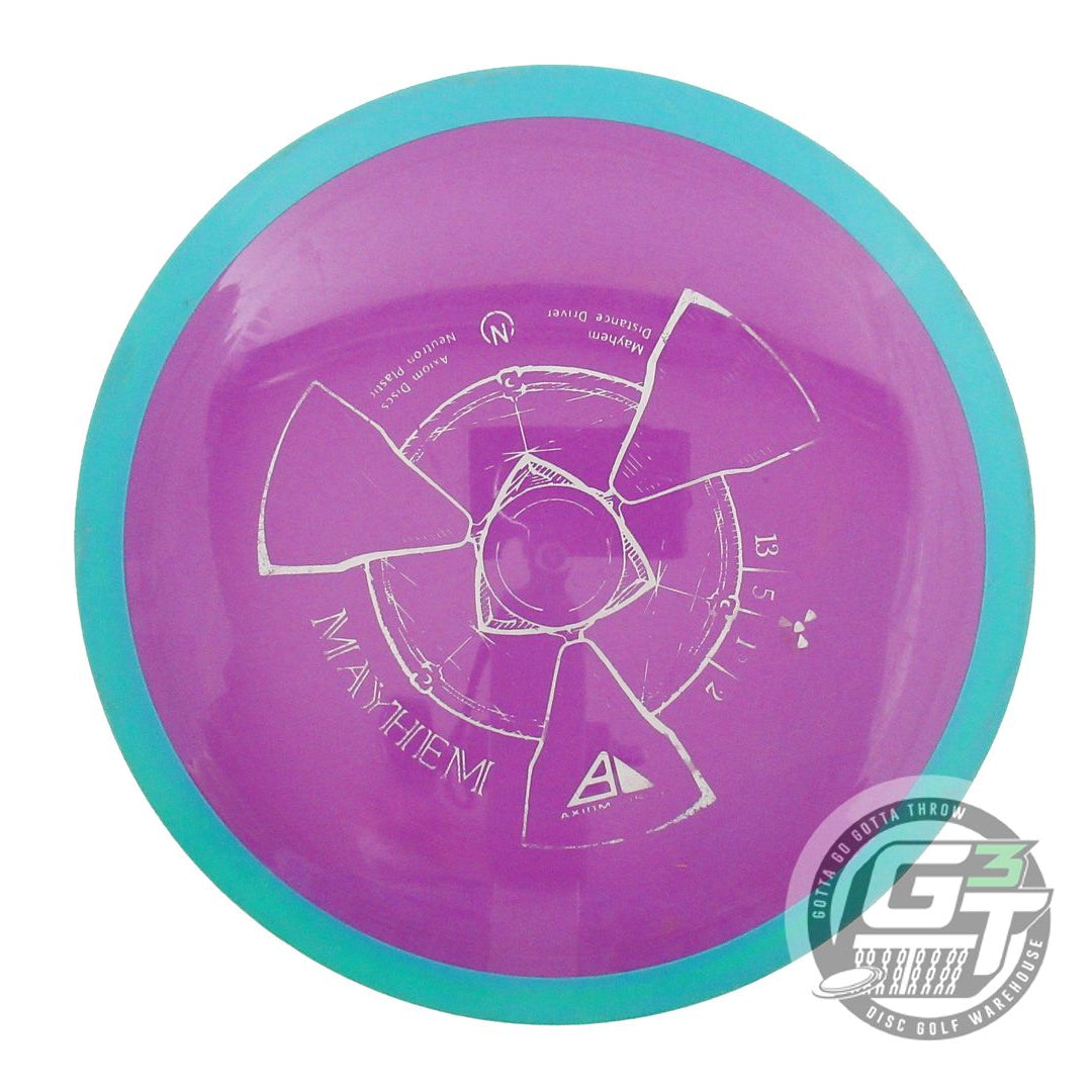USED Axiom Discs Neutron Mayhem 168g Purple Green Rim Distance Driver Golf Disc