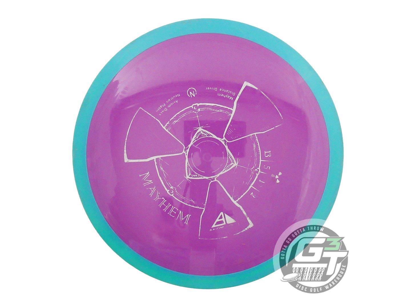 USED Axiom Discs Neutron Mayhem 168g Purple Green Rim Distance Driver Golf Disc