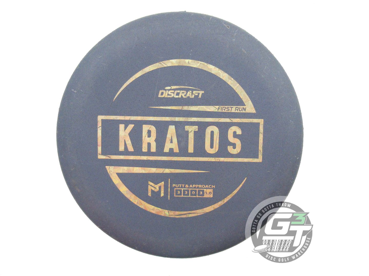 USED Discraft FIRST RUN Rubber Blend Kratos 172g Blue Gold Shatter Putter Disc