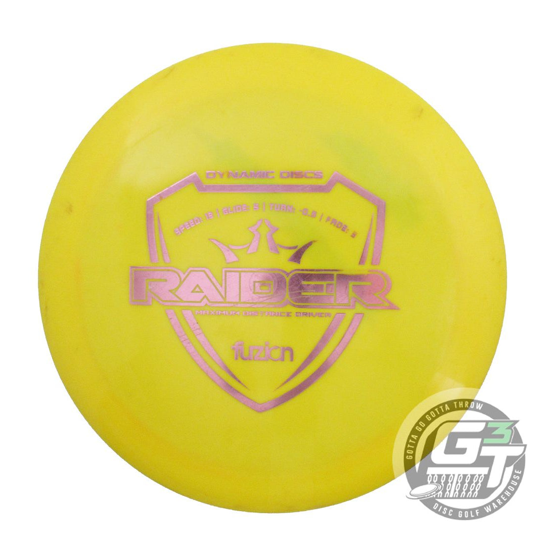 USED Dynamic Discs Fuzion Raider 176g Yellow Pink Foil Distance Driver Golf Disc