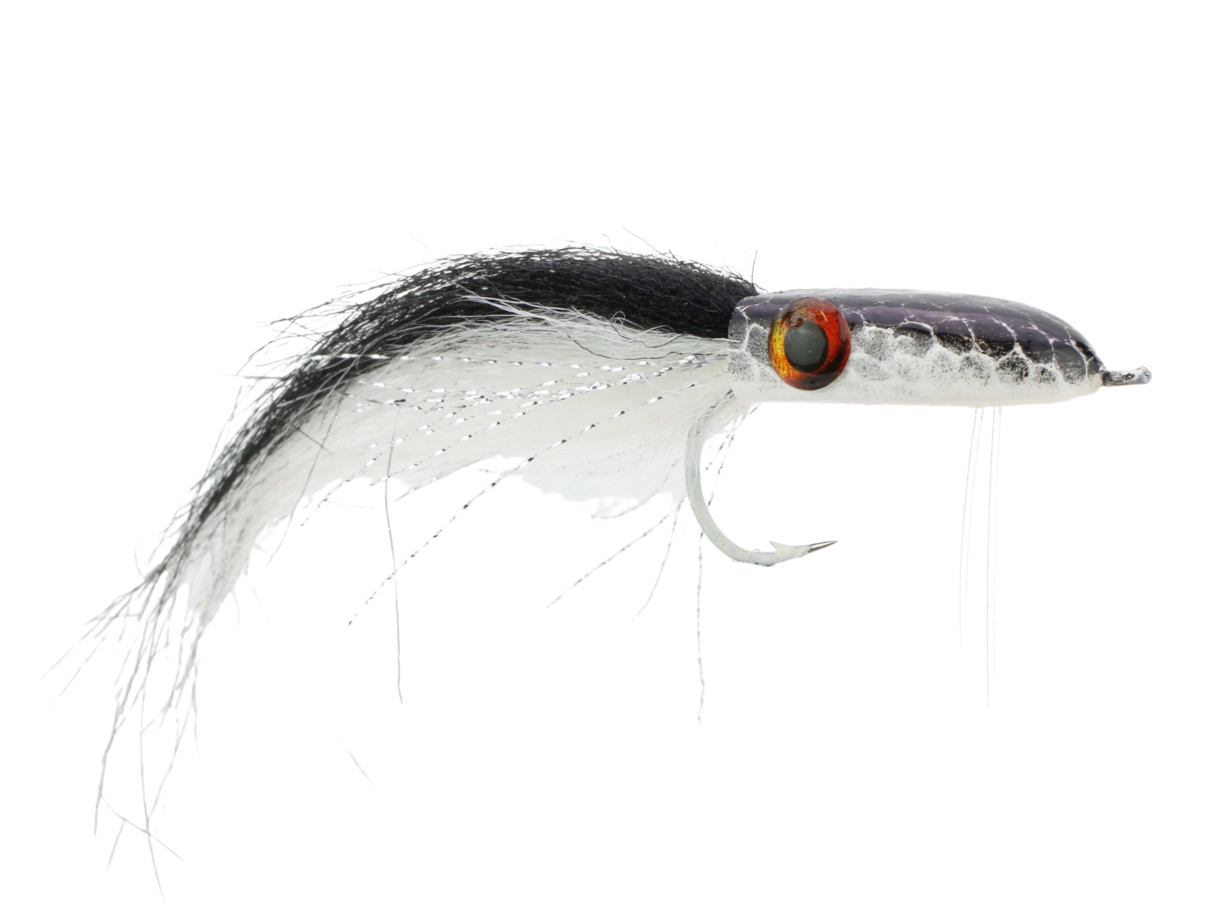 Wild Water Fly Fishing Black and White Snake Head Popper, Size 2/0
