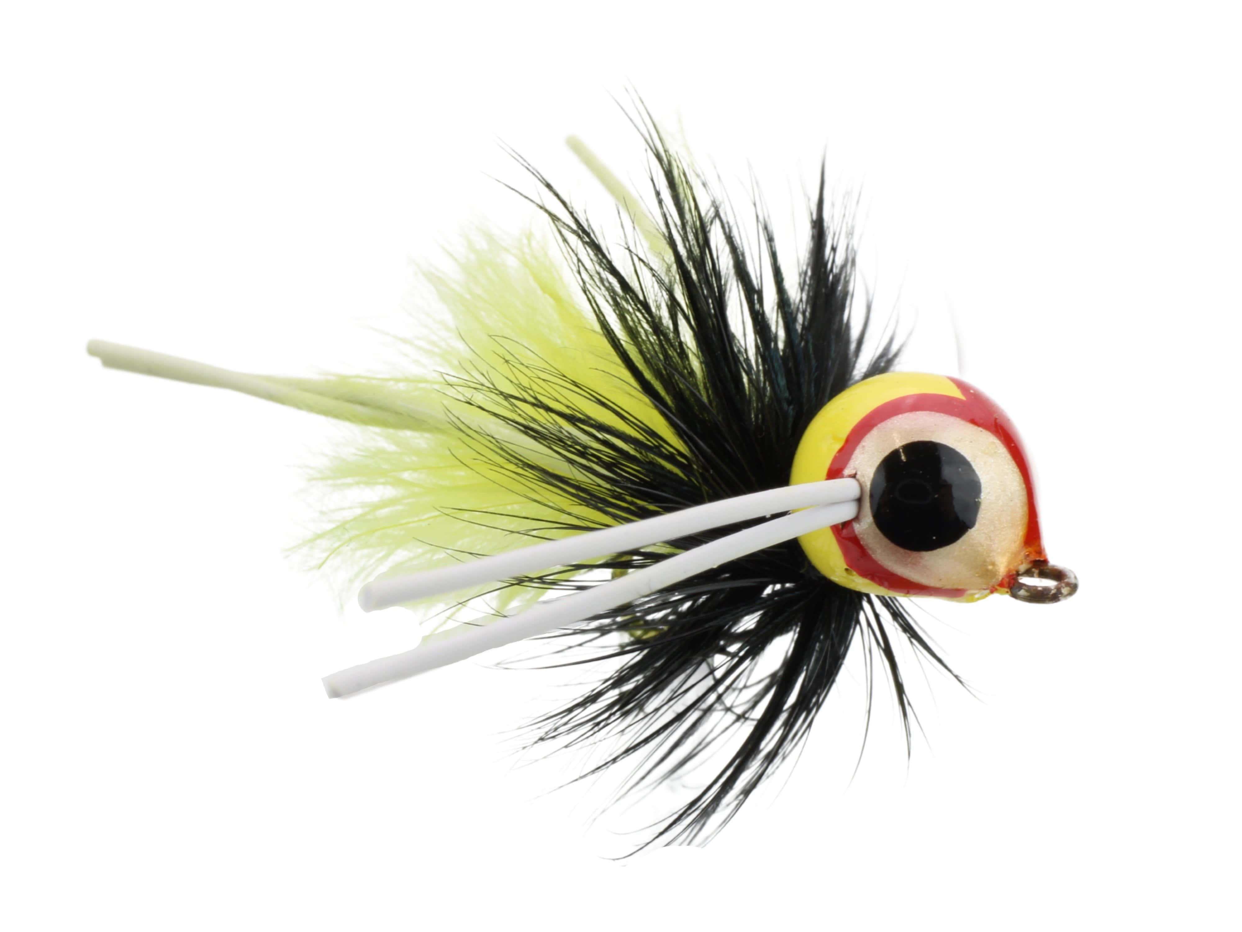 Wild Water Fly Fishing Yellow and Black Spherical Body Popper, Size 10, Qty. 4