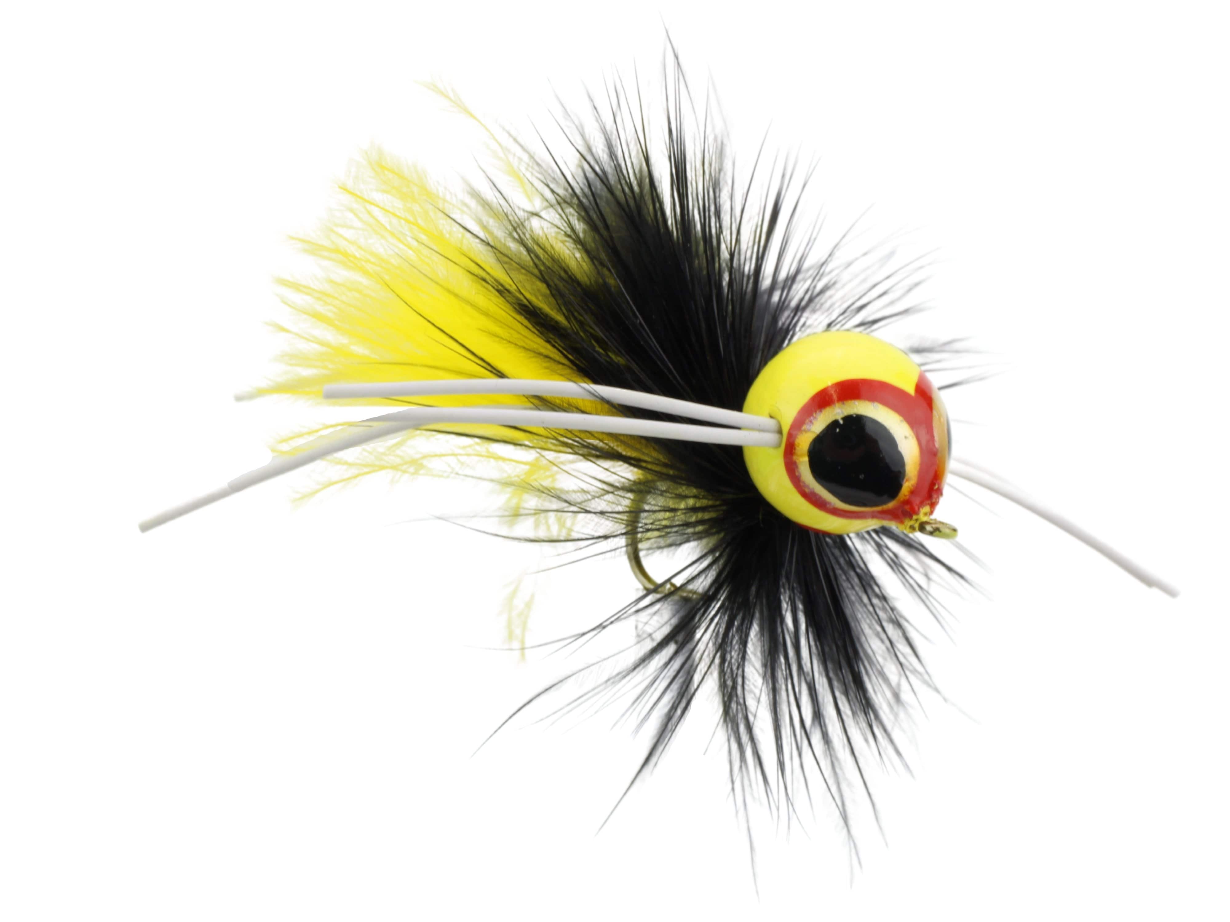 Wild Water Fly Fishing Yellow and Black Spherical Body Popper, Size 8, Qty. 4
