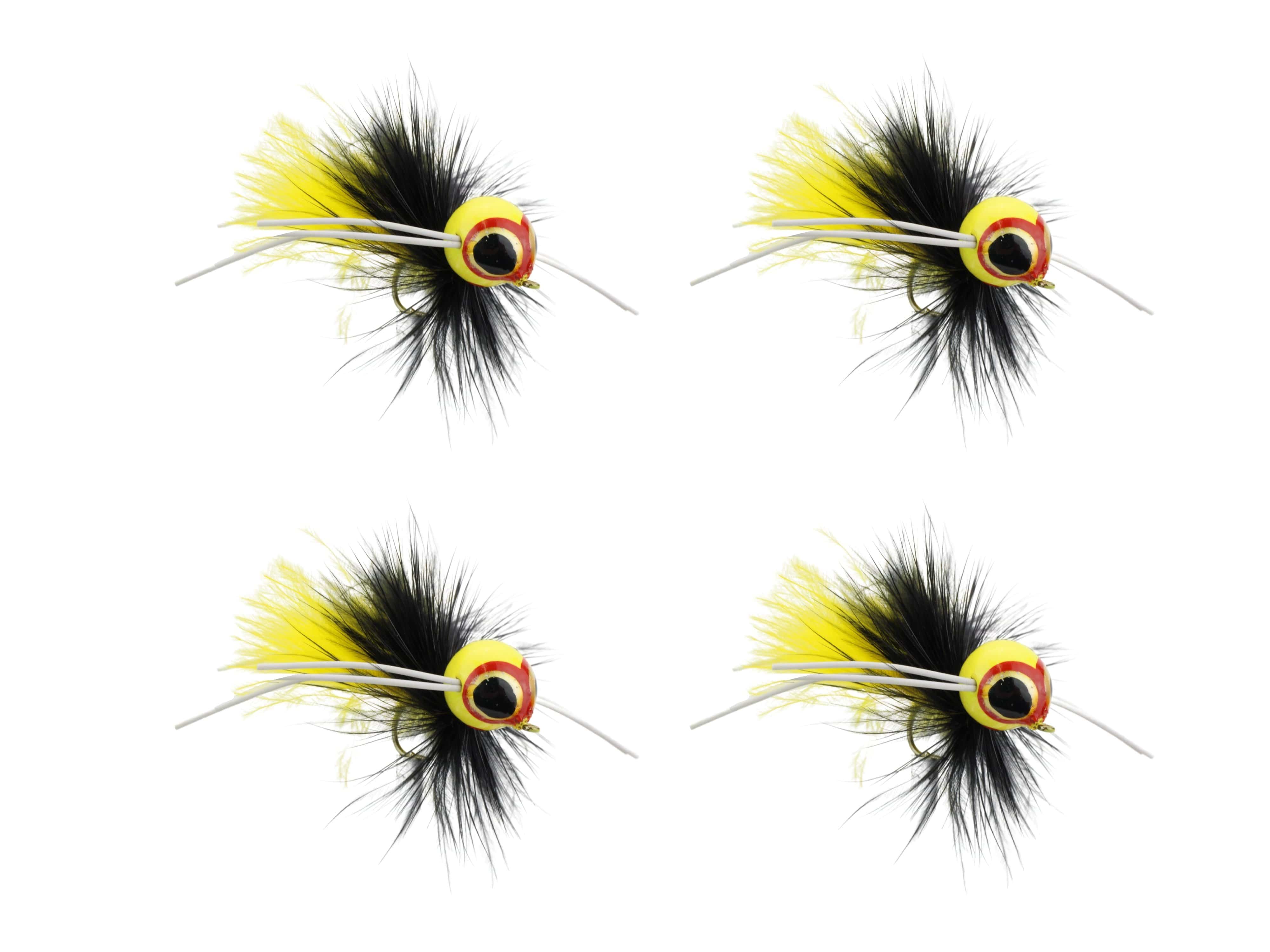 Wild Water Fly Fishing Yellow and Black Spherical Body Popper, Size 8, Qty. 4
