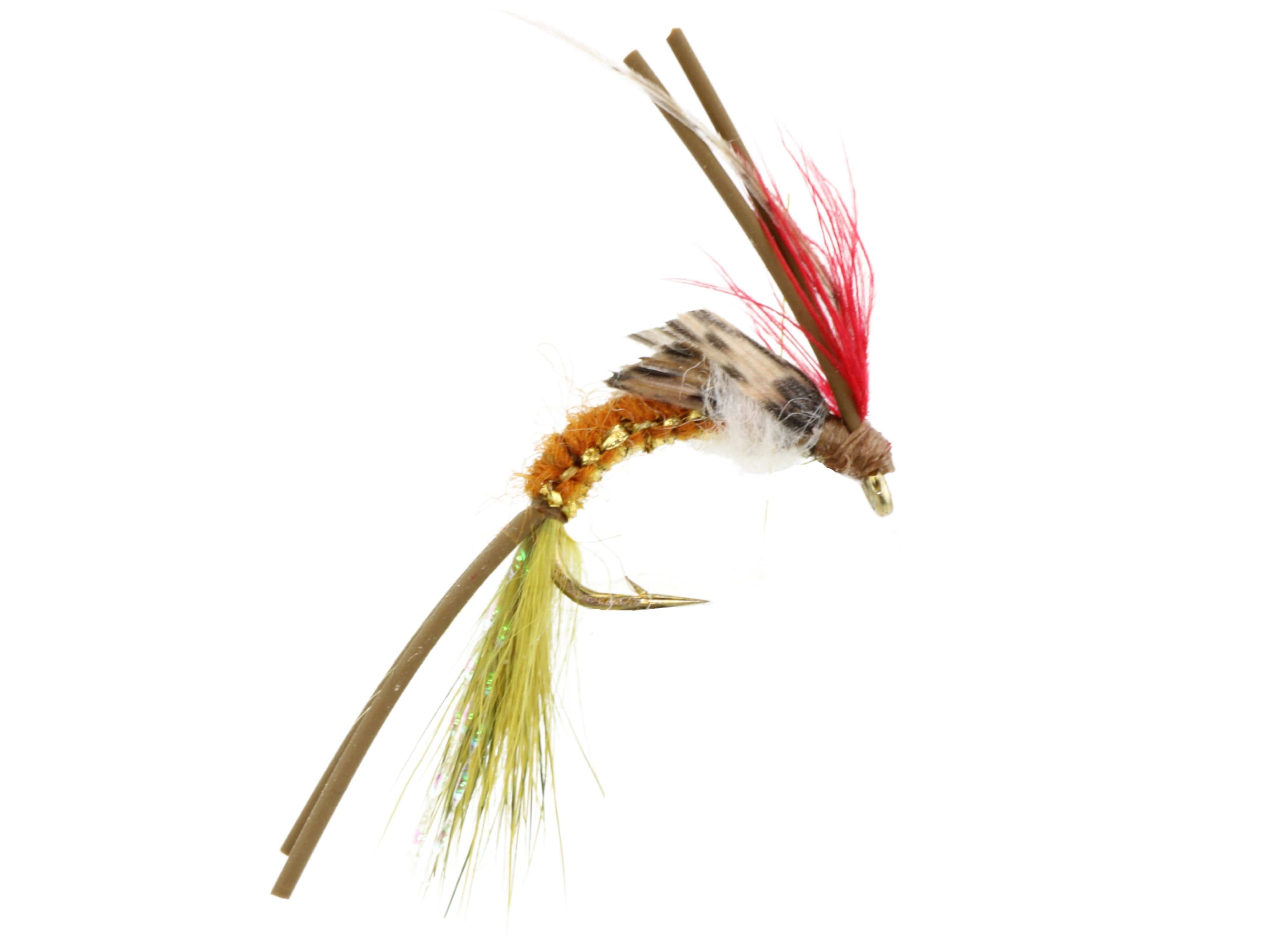 Wild Water Fly Fishing Woven Brown and Olive Caddis with Rubber Legs, Size 10, Qty. 6