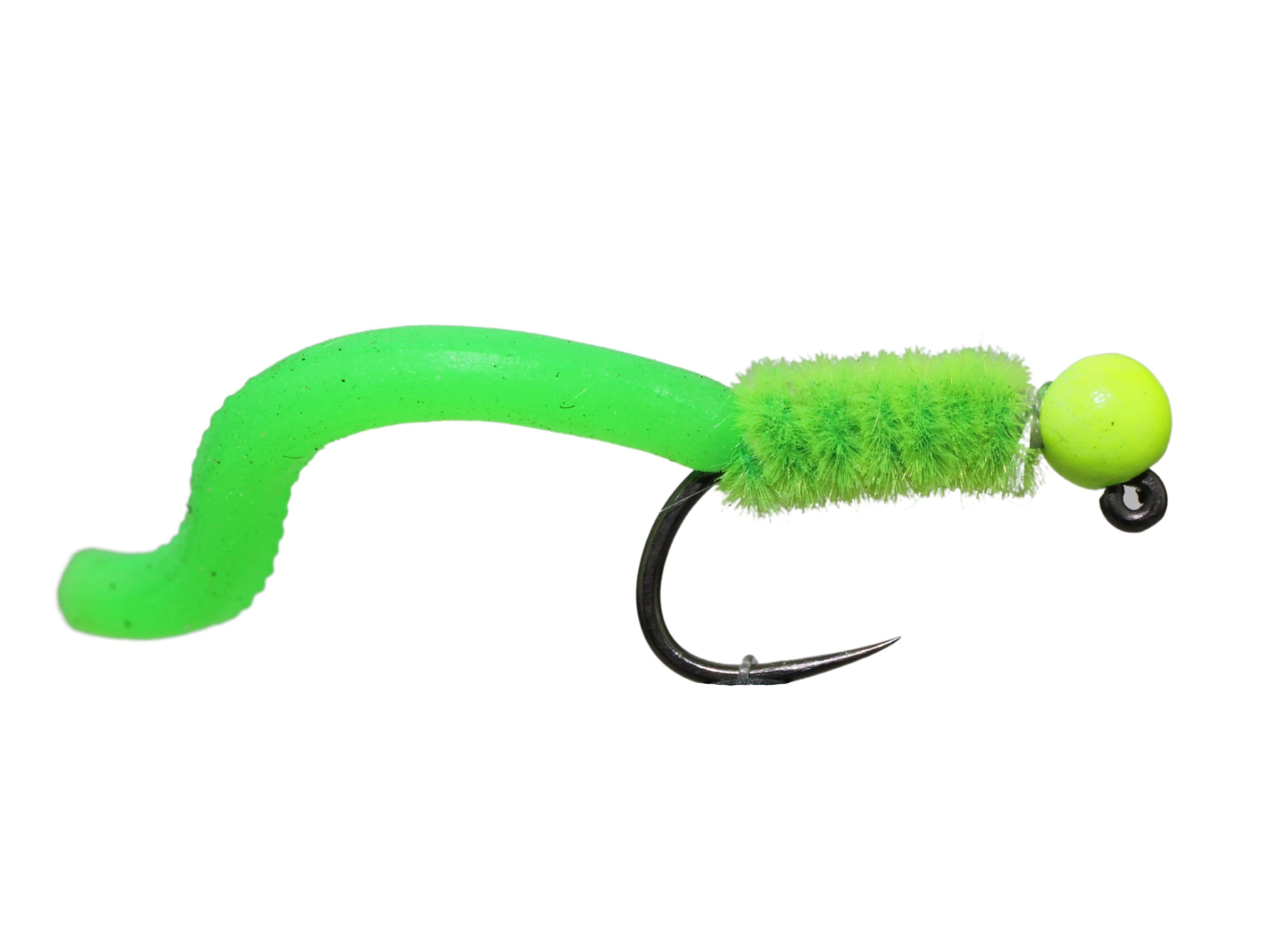 Wild Water Fly Fishing Tungsten Bead Head Chartreuse Squirmy Worm, Size 12, Qty. 6