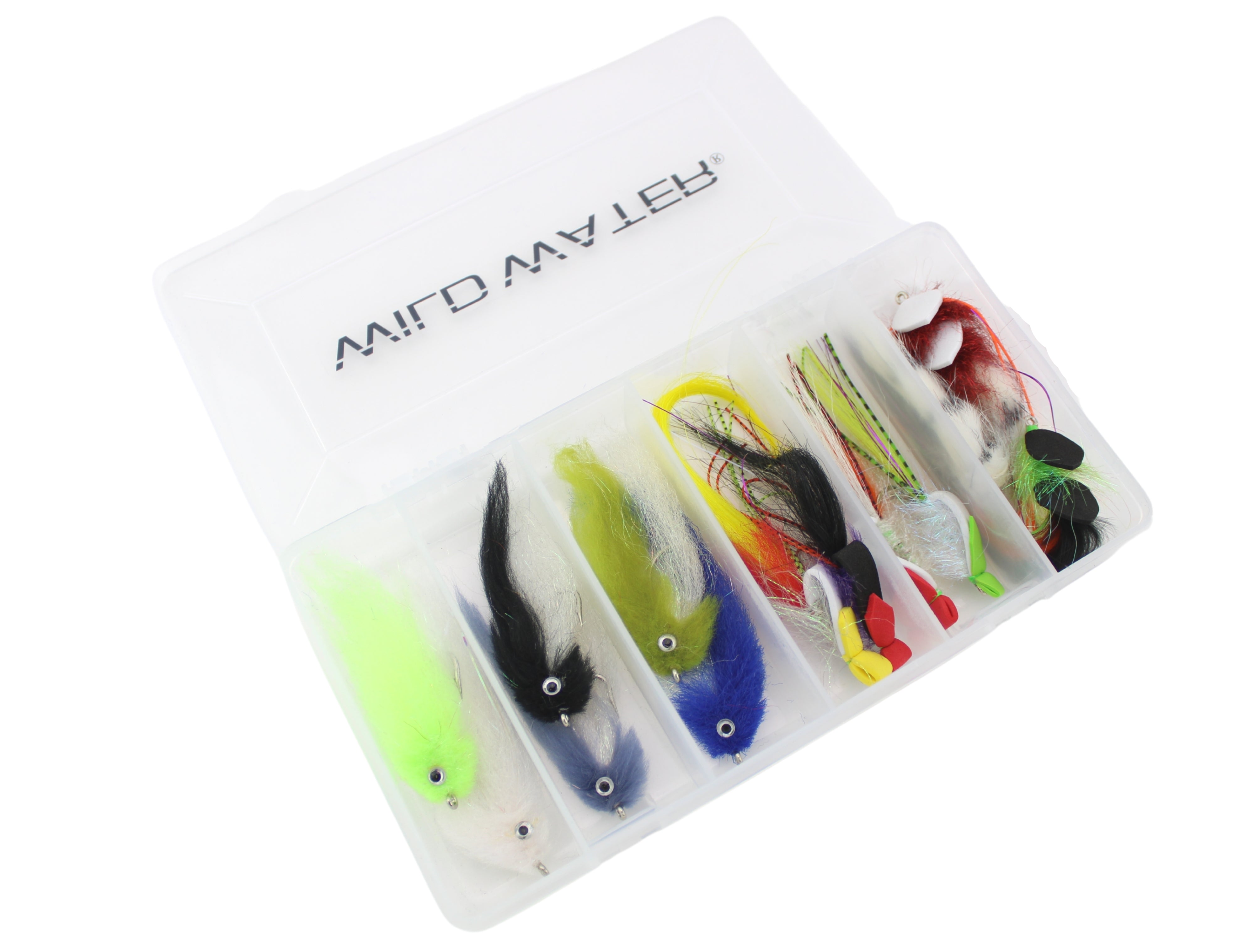 Wild Water EP Top Water Baitfish Assortment, 12 Flies with Wild Water's 6 Section Fly Box