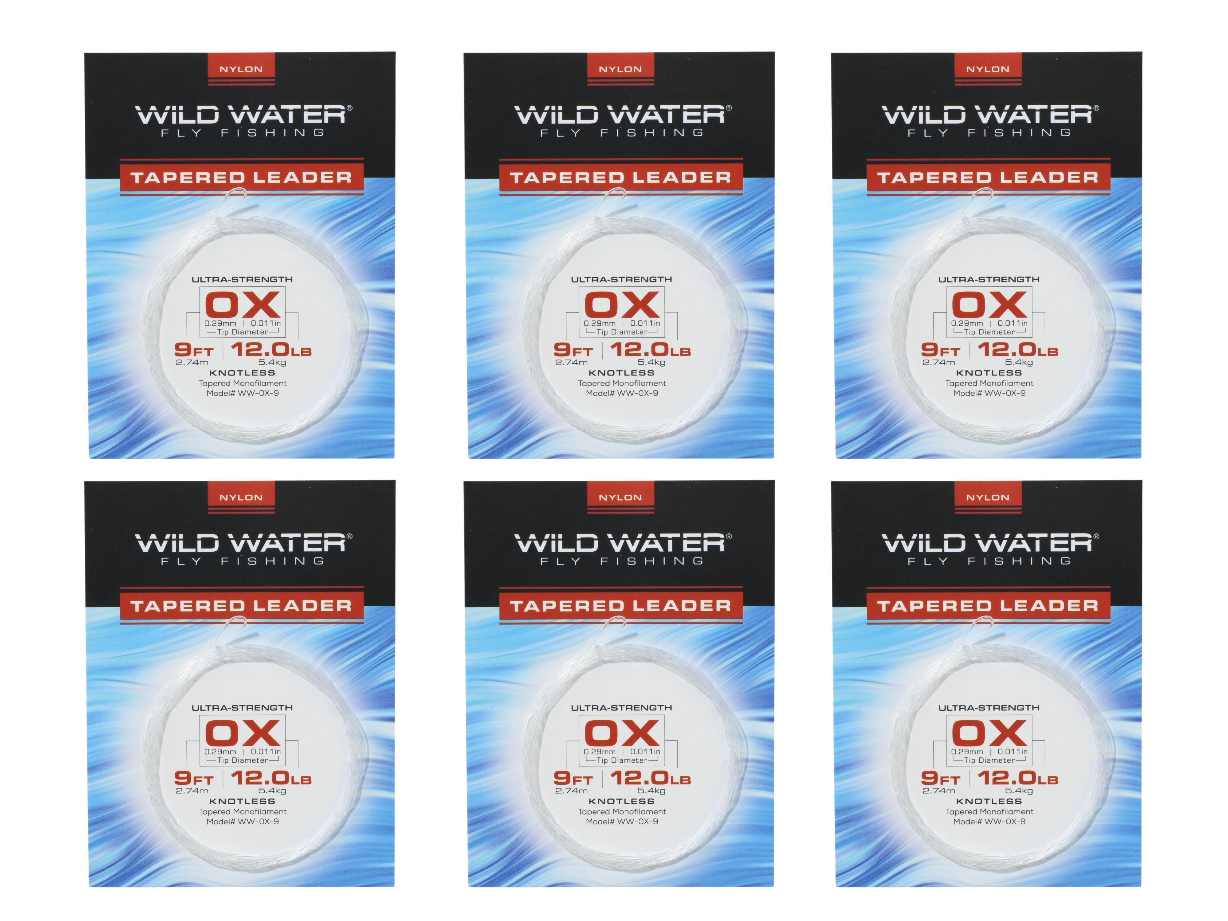 Wild Water Fly Fishing 9' Tapered Monofilament Leader 0X, 6 Pack