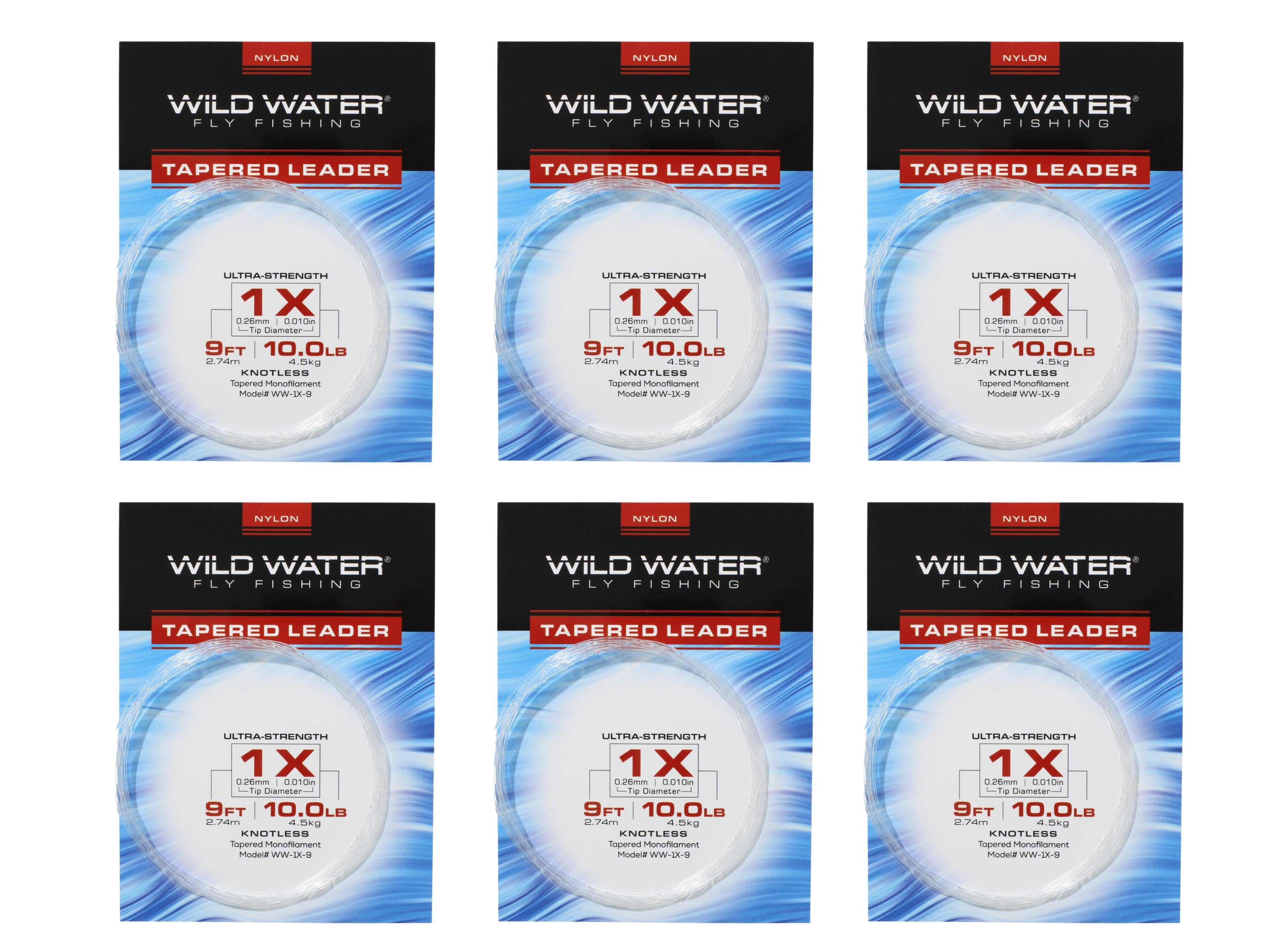 Wild Water Fly Fishing 9' Tapered Monofilament Leader 1X, 6 Pack