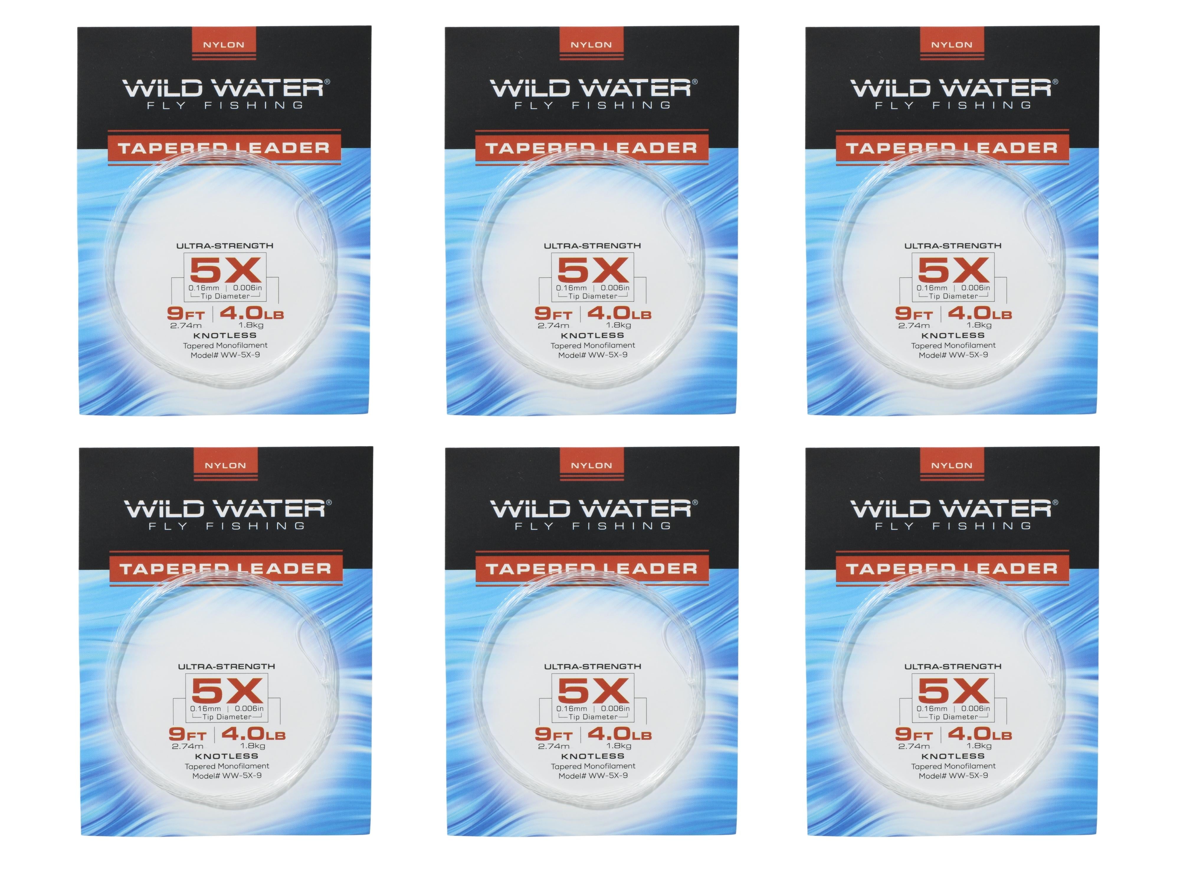 Wild Water Fly Fishing 9' Tapered Monofilament Leader 5X, 6 Pack