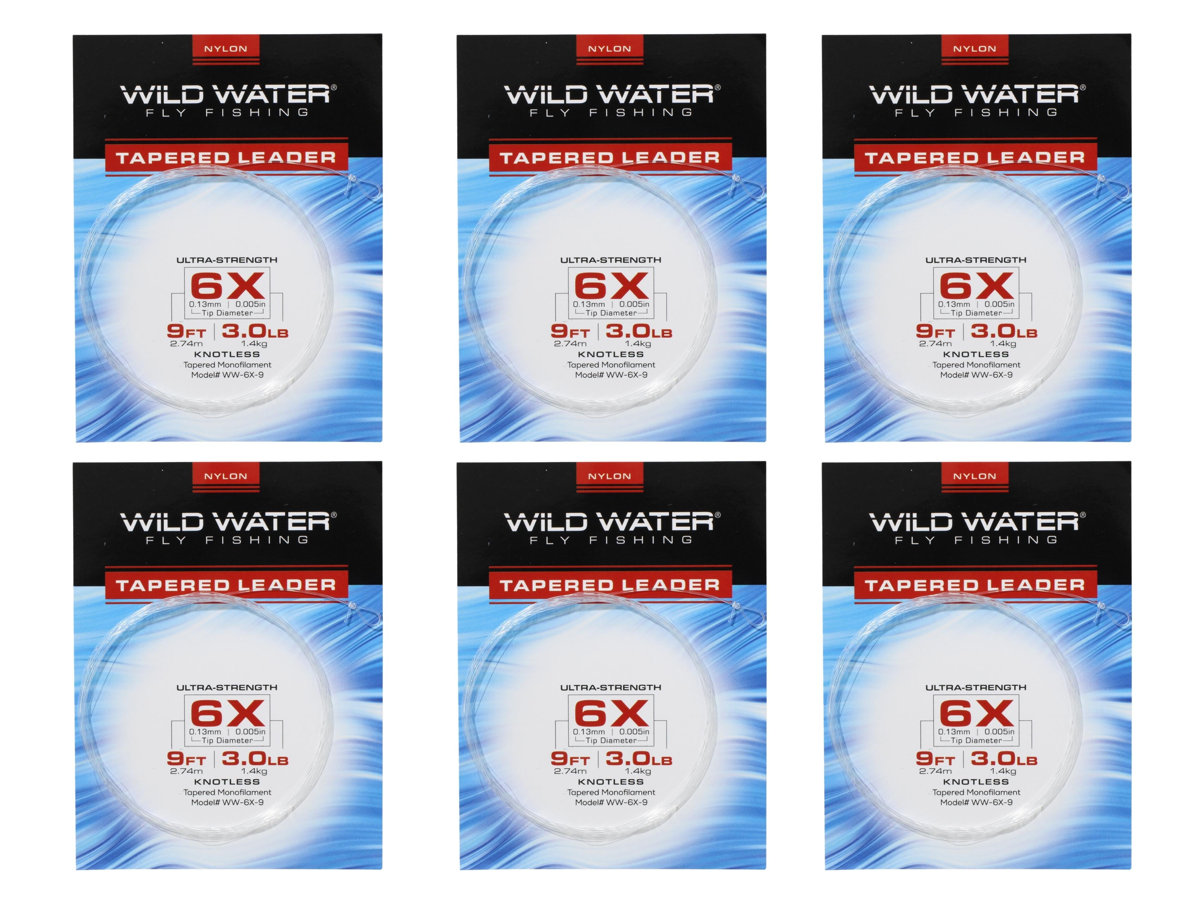 Wild Water Fly Fishing 9' Tapered Monofilament Leader 6X, 6 Pack