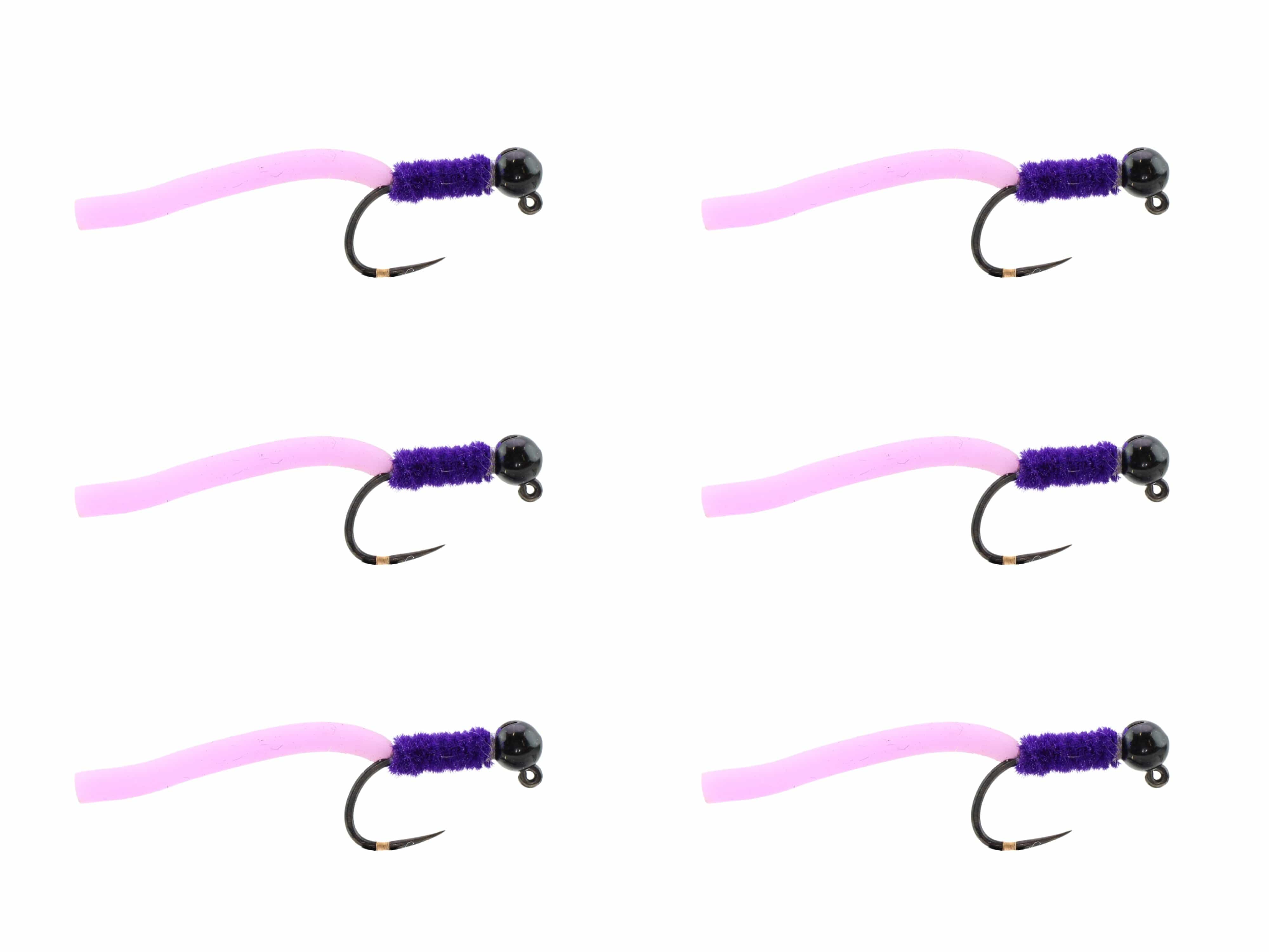 Wild Water Fly Fishing Tungsten Bead Head Purple Squirmy Worm, Size 12, Qty. 6