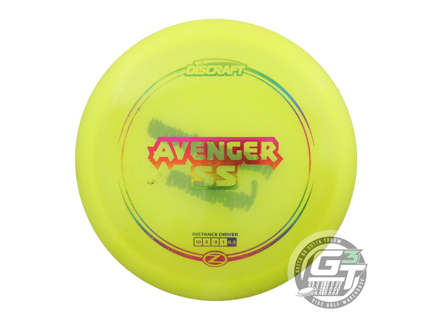 USED Discraft Z Avenger SS 180g Yellow Rainbow Foil Distance Driver Golf Disc