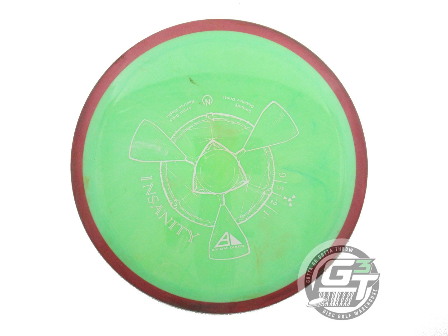 USED Axiom Discs Neutron Insanity 156g Lime Maroon Rim Distance Driver Golf Disc