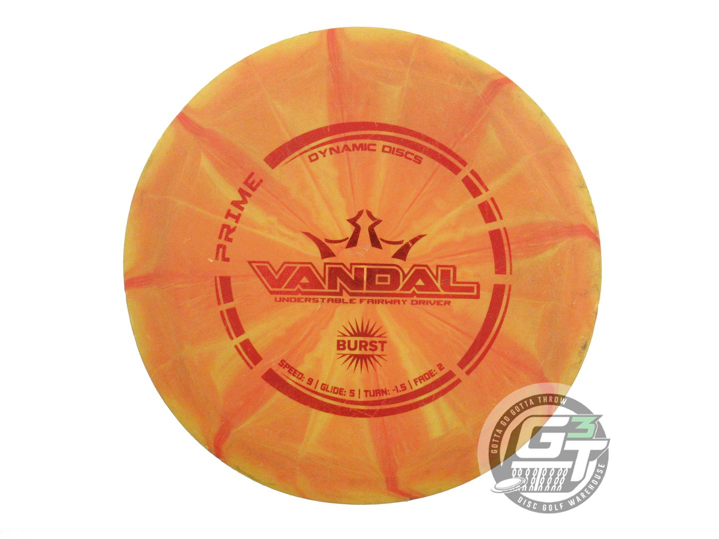 USED Dynamic Discs Prime Burst Vandal 173g Orange Red Foil Distance Driver Disc