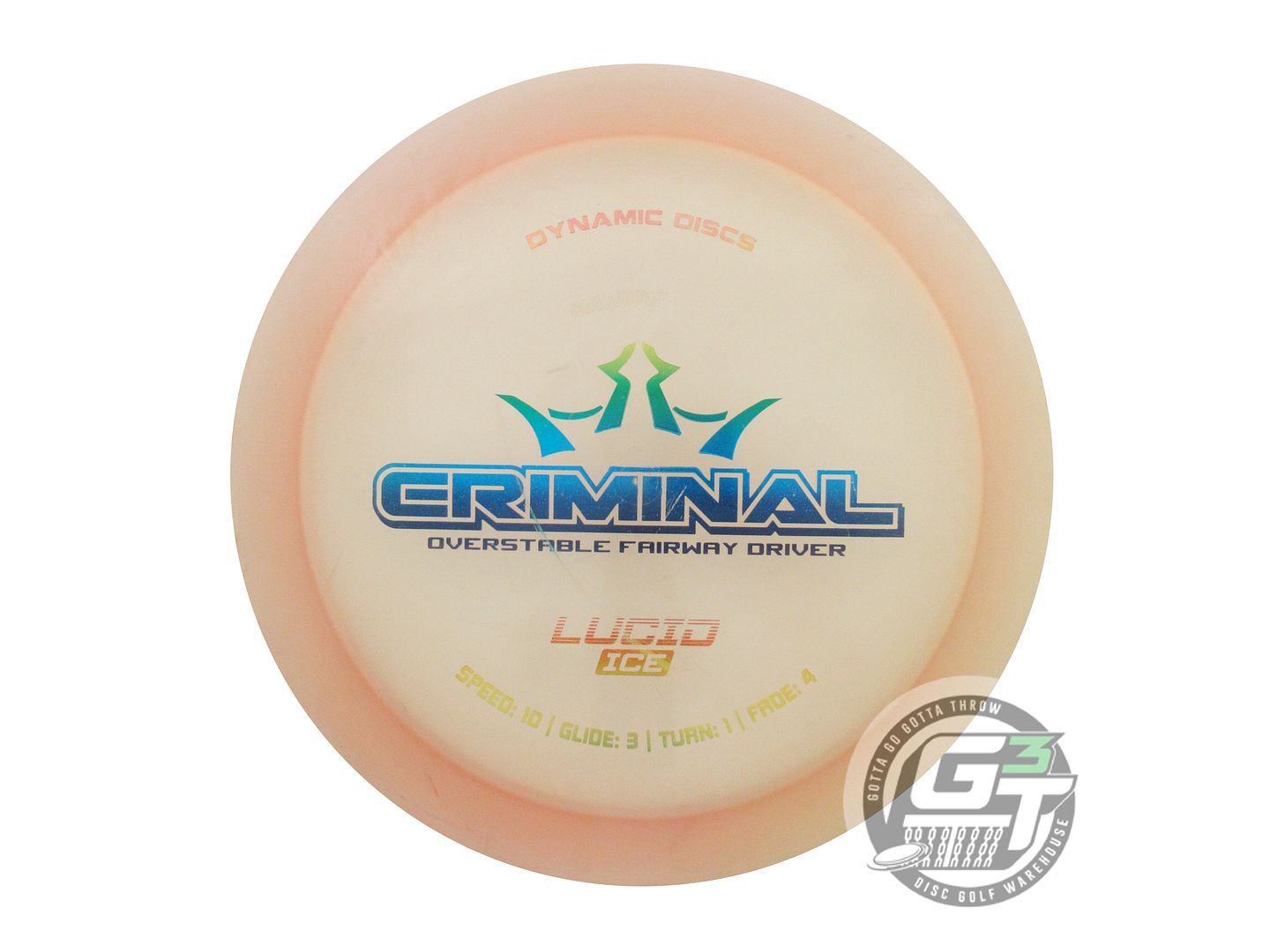 USED Dynamic Discs Lucid Ice Criminal 174g Peach Rainbow Foil Driver Golf Disc