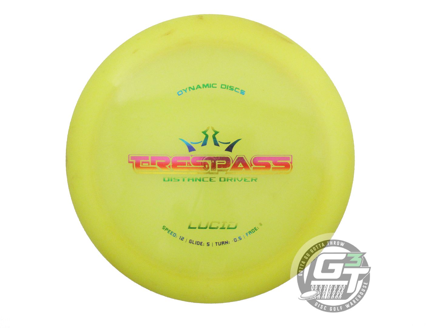 USED Dynamic Discs Lucid Trespass 176g Yellow Rainbow Foil Distance Driver Disc