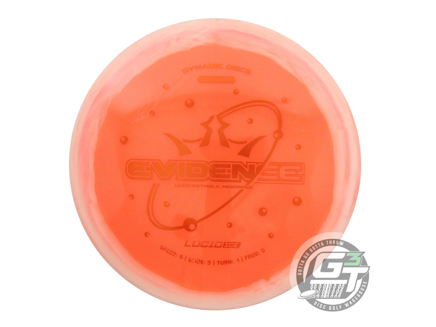 USED Dynamic Discs Lucid Ice Orbit Evidence 178g White-Orange A Midrange Disc