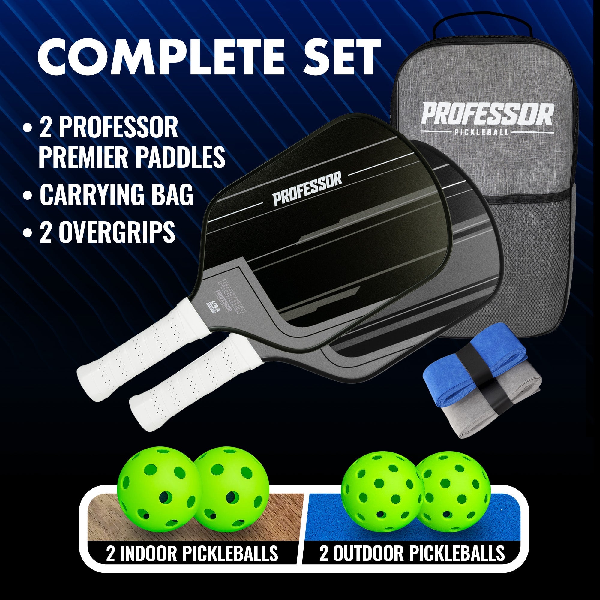Premier Paddle Set - 2 Paddles, 4 Balls, 2 Grips, & Bag