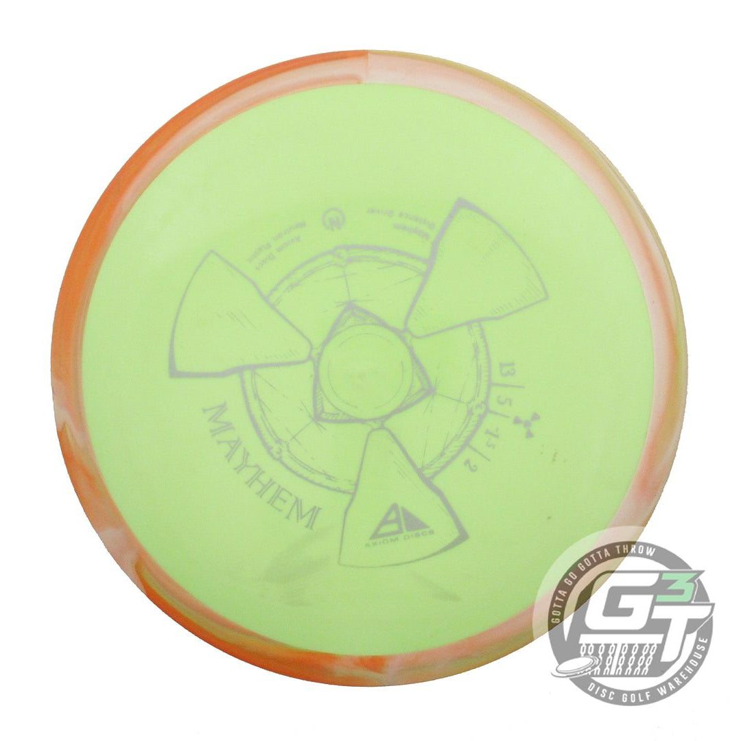 USED Axiom Discs Neutron Mayhem 166g Yellow Peach Rim Distance Driver Golf Disc