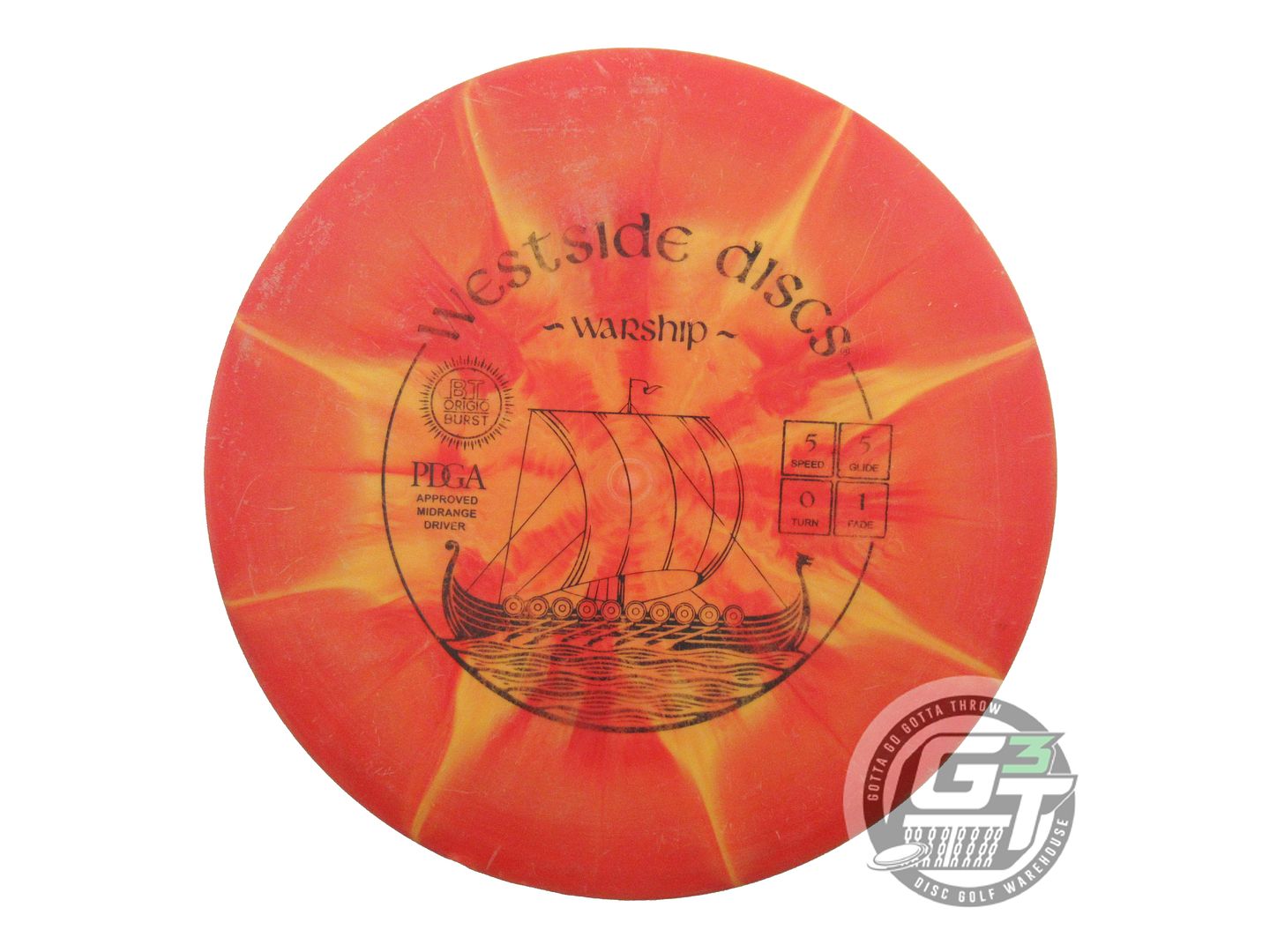 USED Westside Discs Origio Burst Warship 174g Red-Orange Midrange Golf Disc