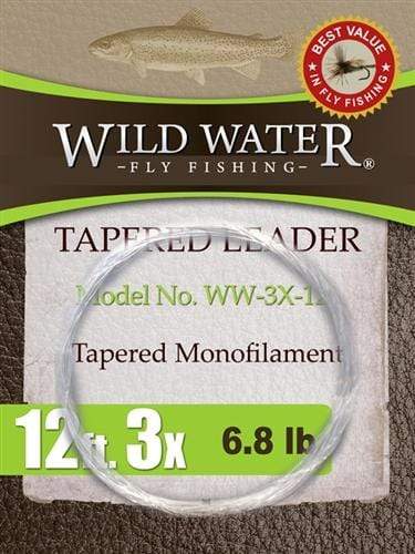 Wild Water Fly Fishing 12' Tapered Monofilament Leader 3X, 6 Pack