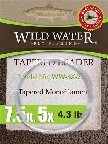 Wild Water Fly Fishing 7 1/2' Tapered Monofilament Leader 5X, 6 Pack