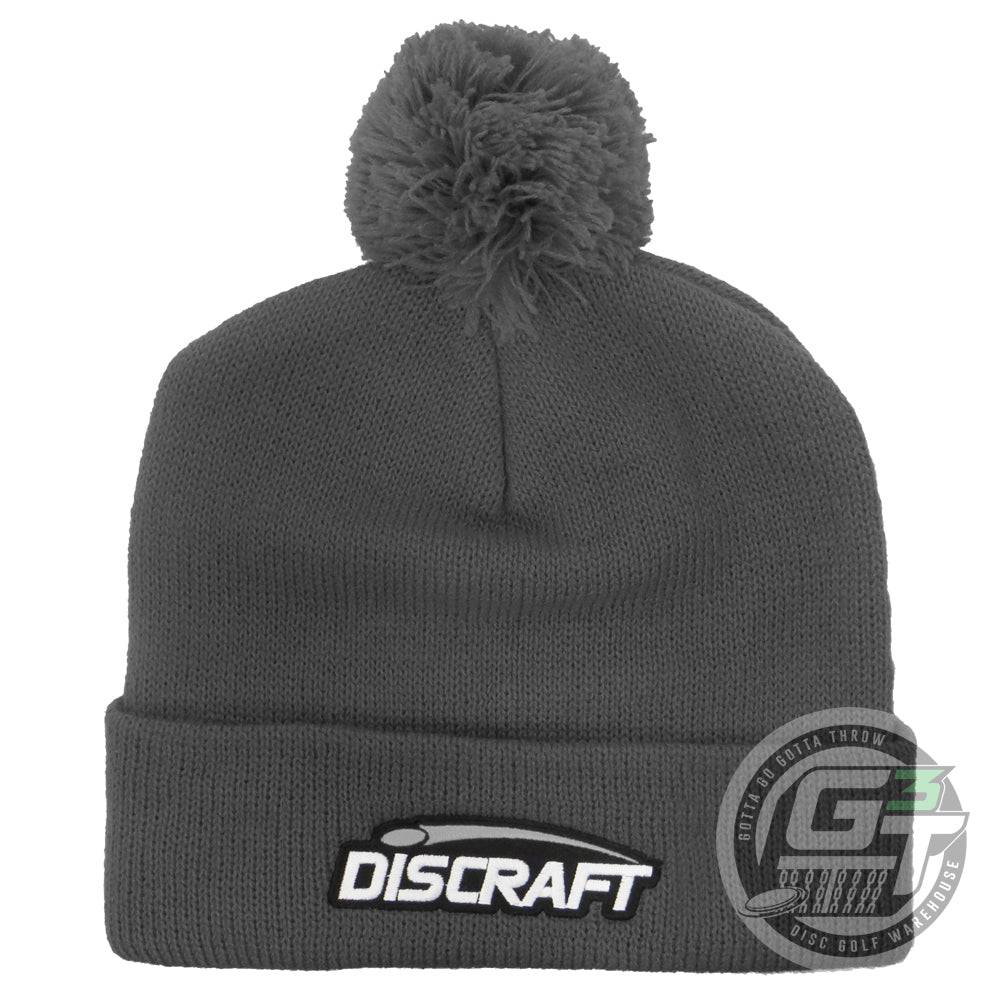Discraft Apparel Gray Discraft Logo Knit Cuffed Pom Beanie Winter Disc Golf Hat