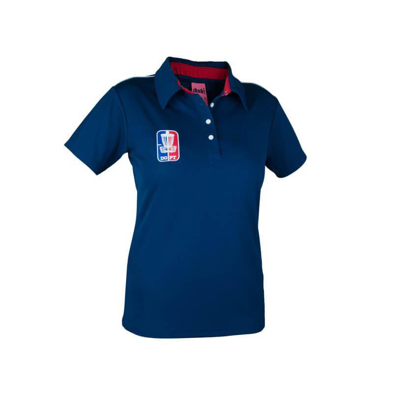 DUDE Ladies Disc Golf Pro Tour Short Sleeve Performance Disc Golf Polo Shirt - Gotta Go Gotta Throw
