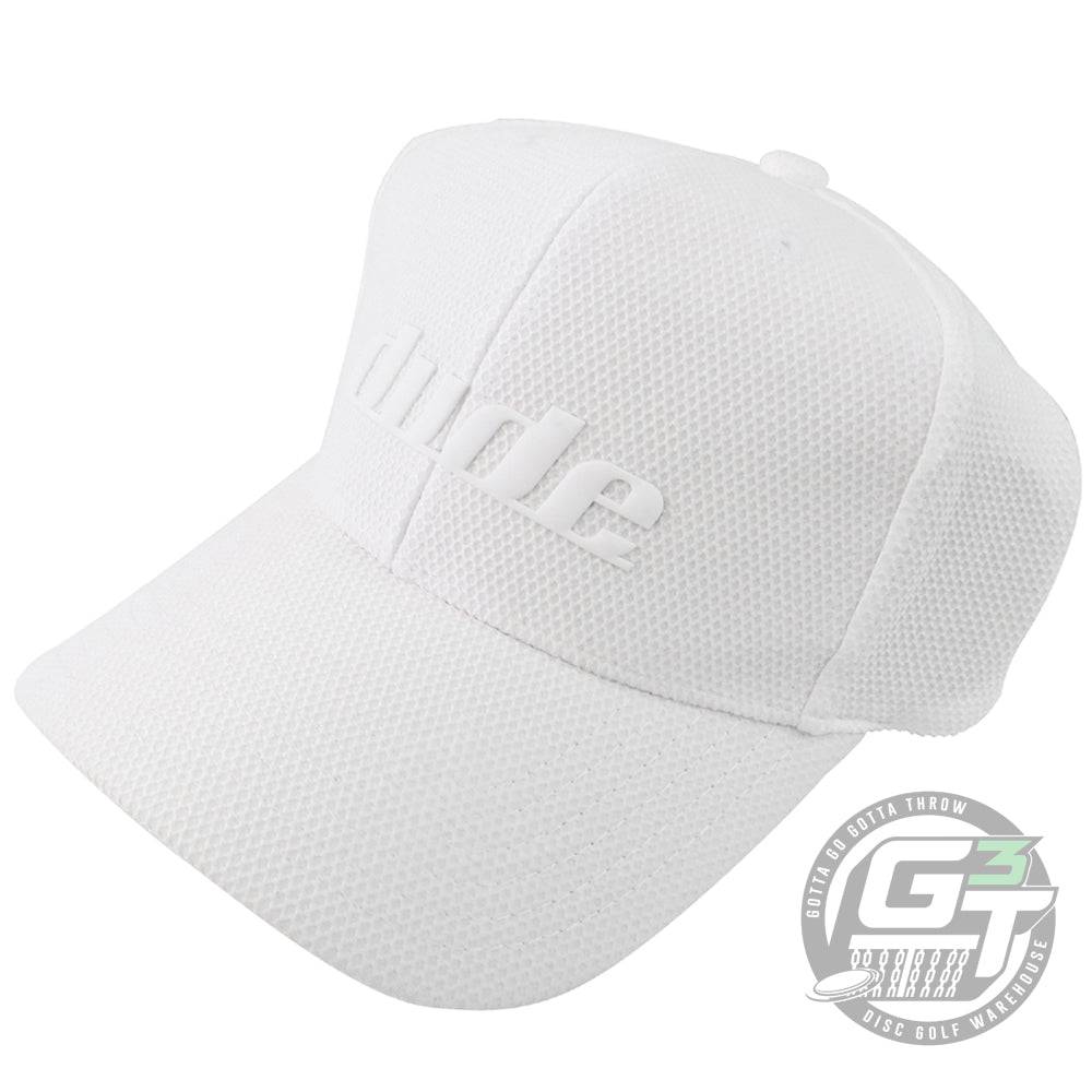 DUDE Apparel White DUDE Tech Flex Logo FlexFit Disc Golf Hat